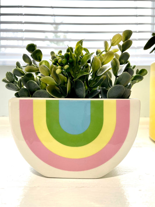 rainbow ceramic planter, rainbow ceramic caddie, rainbow pencil holder, rainbow desk caddie, rainbow succulent planter, ceramic planter