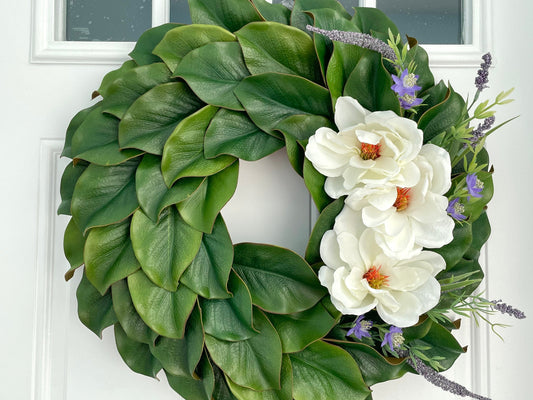 magnolia wreath, year round wreath, farmhouse wreath, door wreath, spring wreath, summer wreath, every day wreath, magnolia leaf wreath