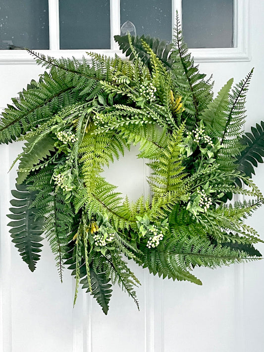 everyday fern tropical summer wreath for front door, coastal fern wreath, fern spring wreath, modern farmhouse wreath, fern tropical  wreath