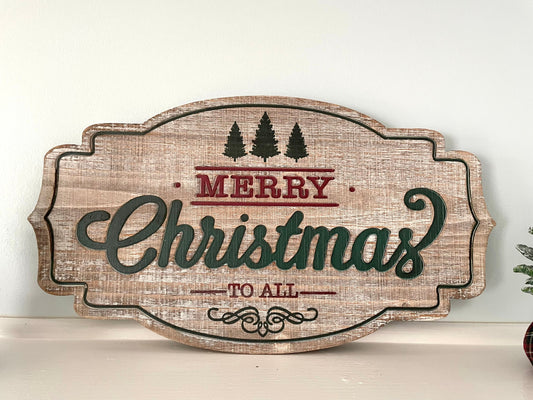 Merry Christmas to All wall sign, Christmas wooden sign, holiday wooden sign, Christmas trees wooden sign, Christmas door wooden sign