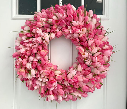 Pink spring wreath, valentines wreath, tulips wreath, pink tulips wreath, pink wreath, pink Easter wreath, house warming wreath