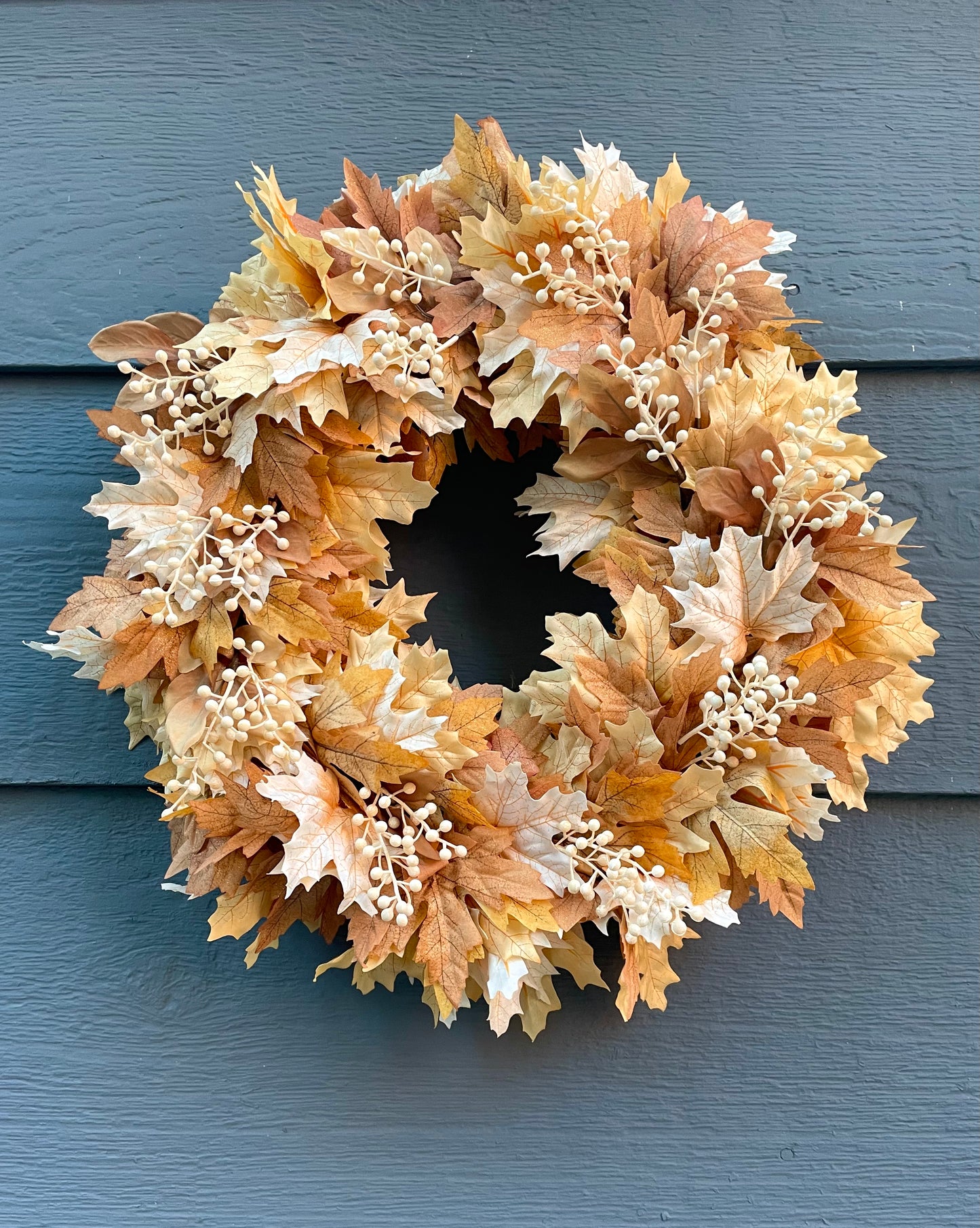 Neutral maple fall wreath, gold maple fall wreath, neutral maple Thanksgiving wreath, tan and copper maple wreath, cream berry fall wreath