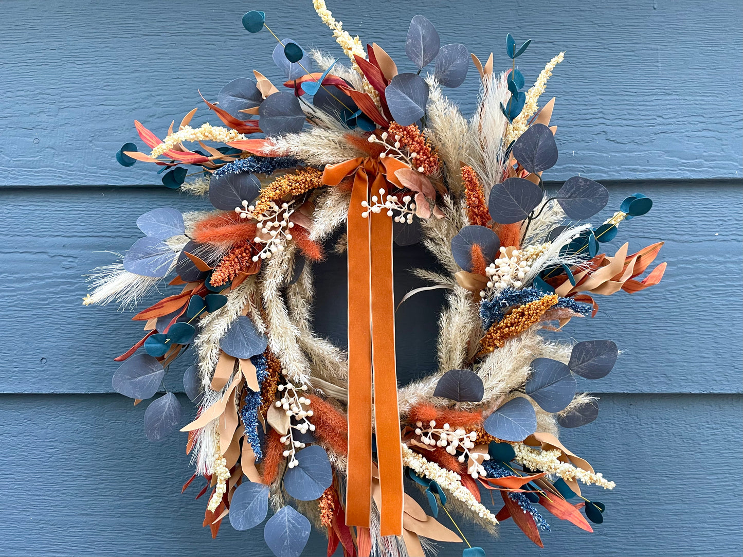 Pampas Grass Blue Eucalyptus Fall Wreath