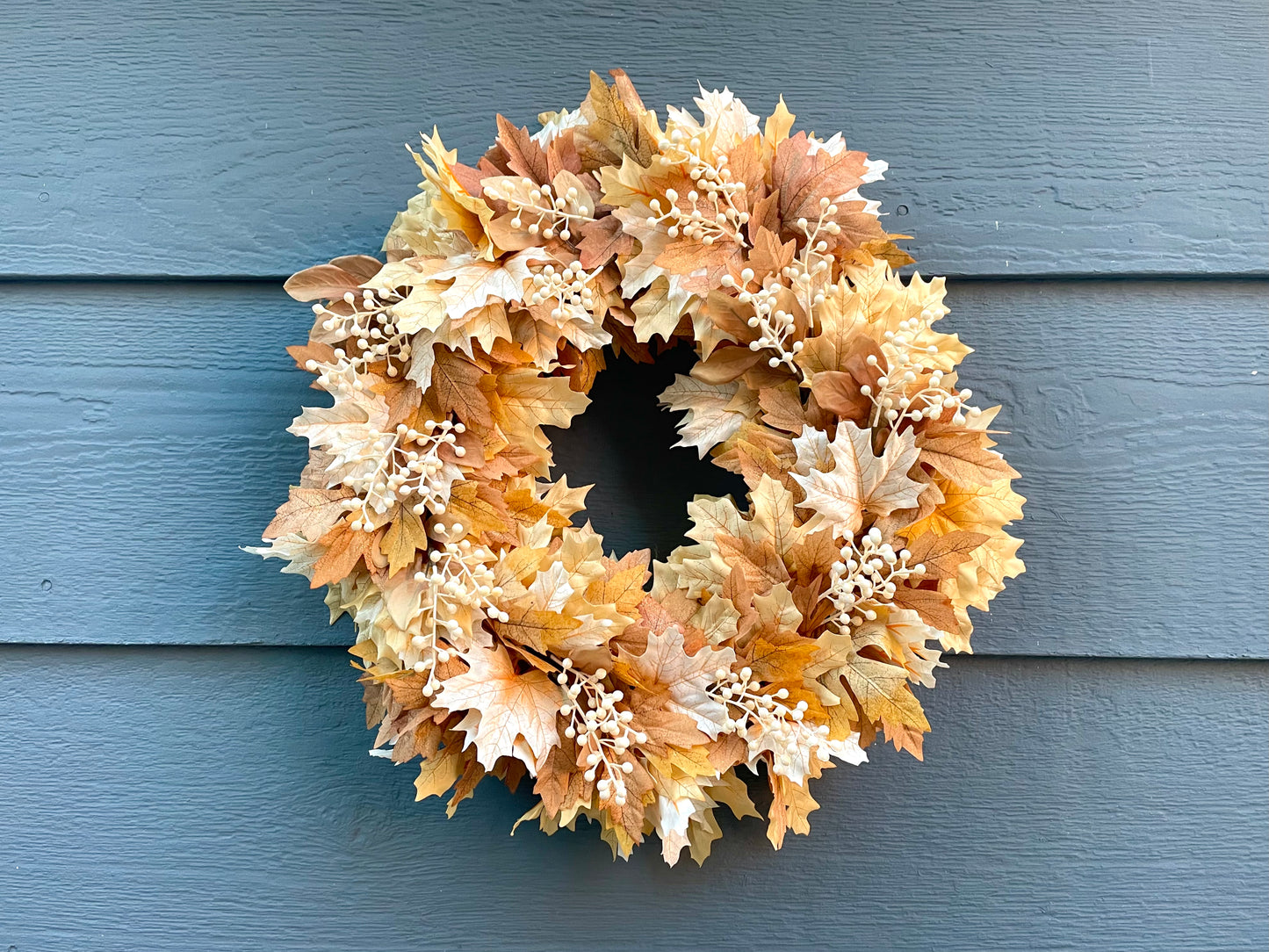 Neutral maple fall wreath, gold maple fall wreath, neutral maple Thanksgiving wreath, tan and copper maple wreath, cream berry fall wreath