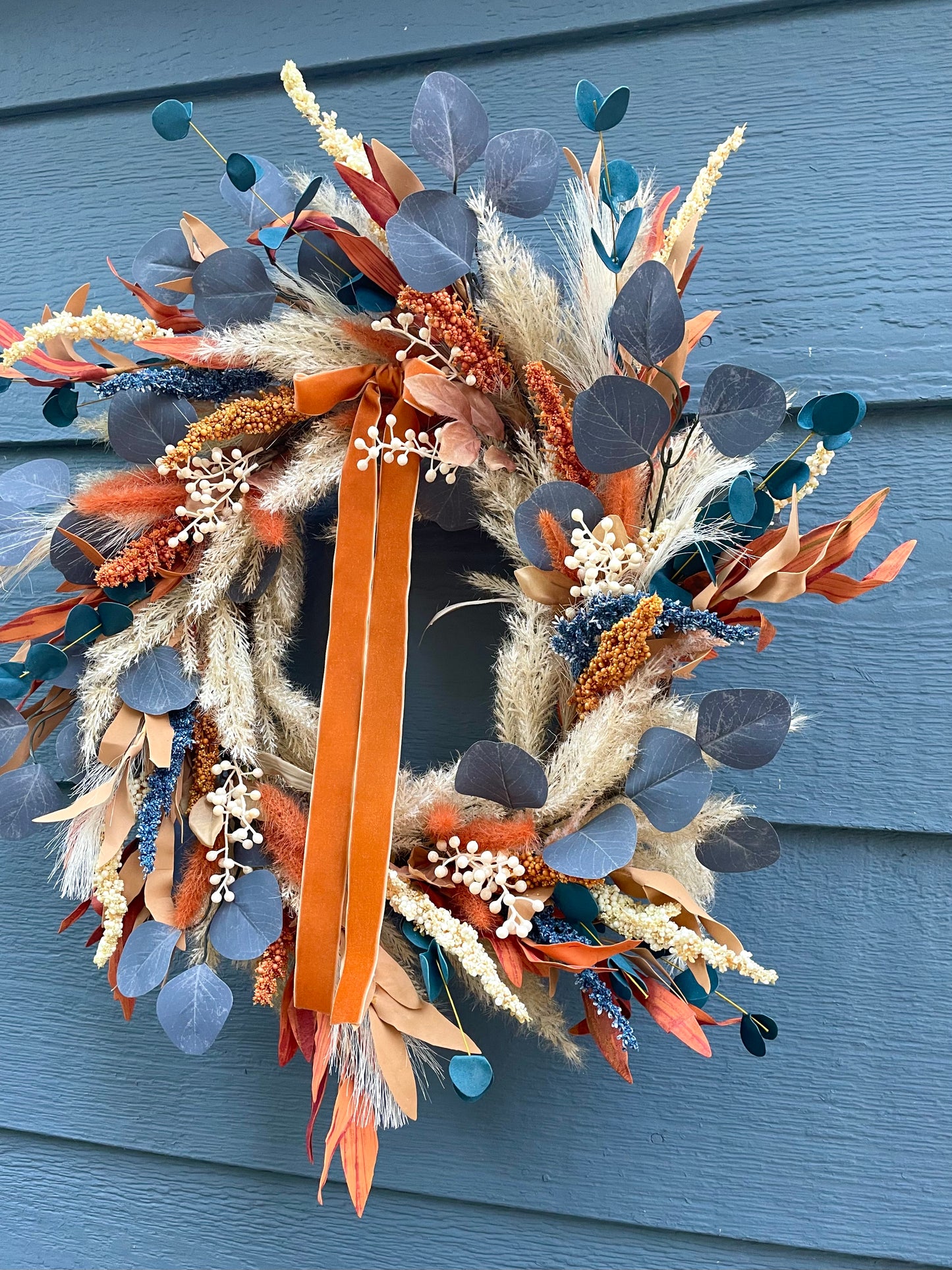 Pampas Grass Blue Eucalyptus Fall Wreath