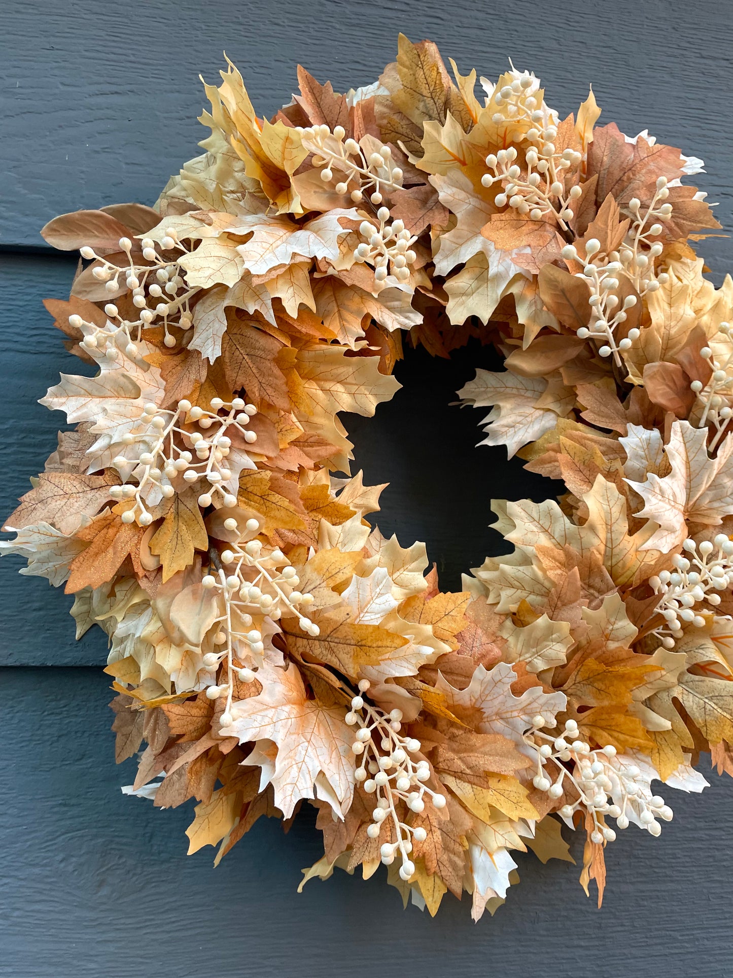 Neutral maple fall wreath, gold maple fall wreath, neutral maple Thanksgiving wreath, tan and copper maple wreath, cream berry fall wreath