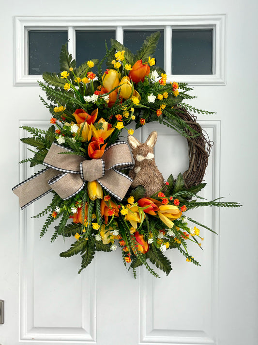 Easter Bunny Orange Tulip Wreath