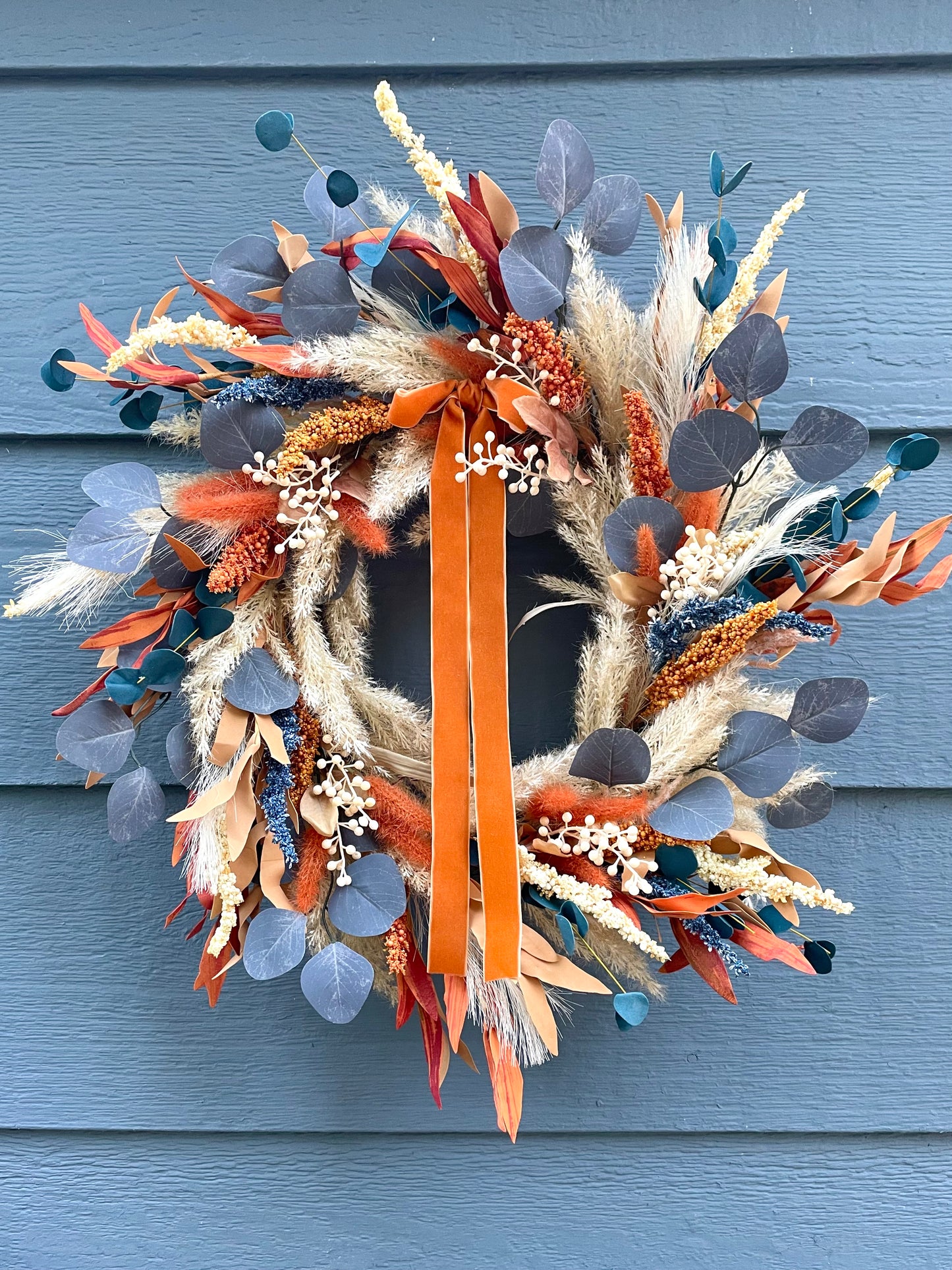 Pampas Grass Blue Eucalyptus Fall Wreath