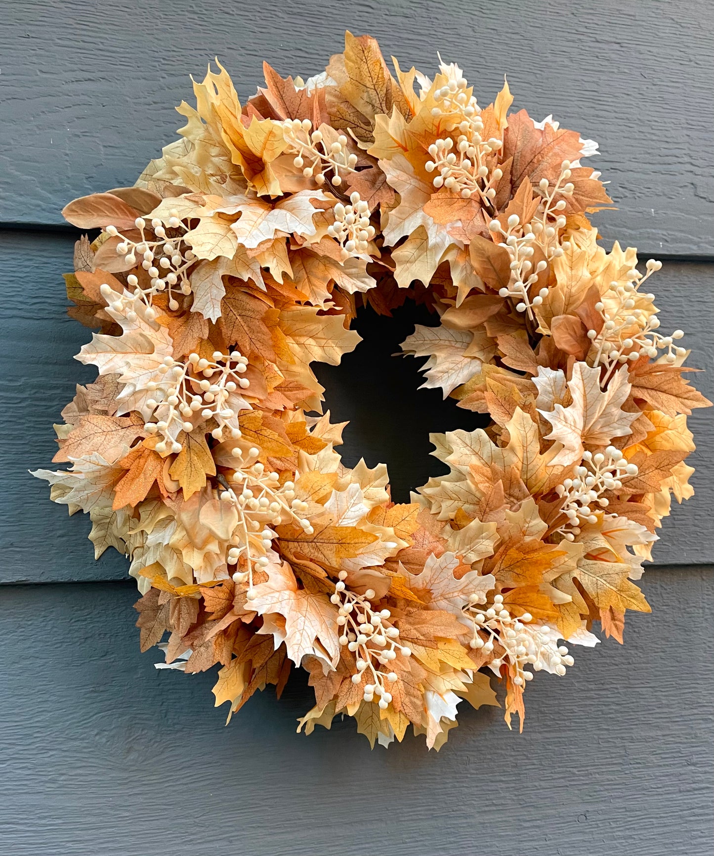 Neutral maple fall wreath, gold maple fall wreath, neutral maple Thanksgiving wreath, tan and copper maple wreath, cream berry fall wreath