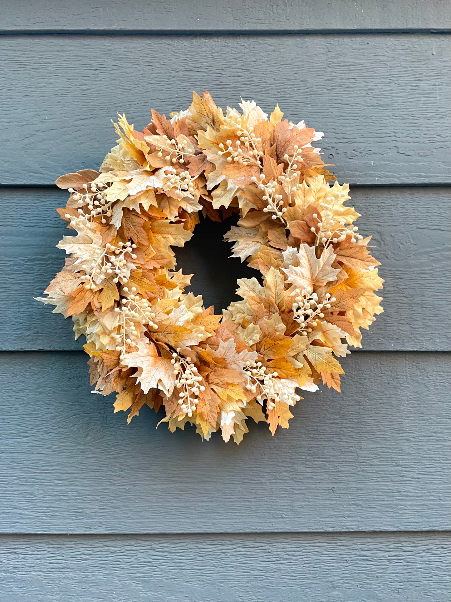 Neutral maple fall wreath, gold maple fall wreath, neutral maple Thanksgiving wreath, tan and copper maple wreath, cream berry fall wreath