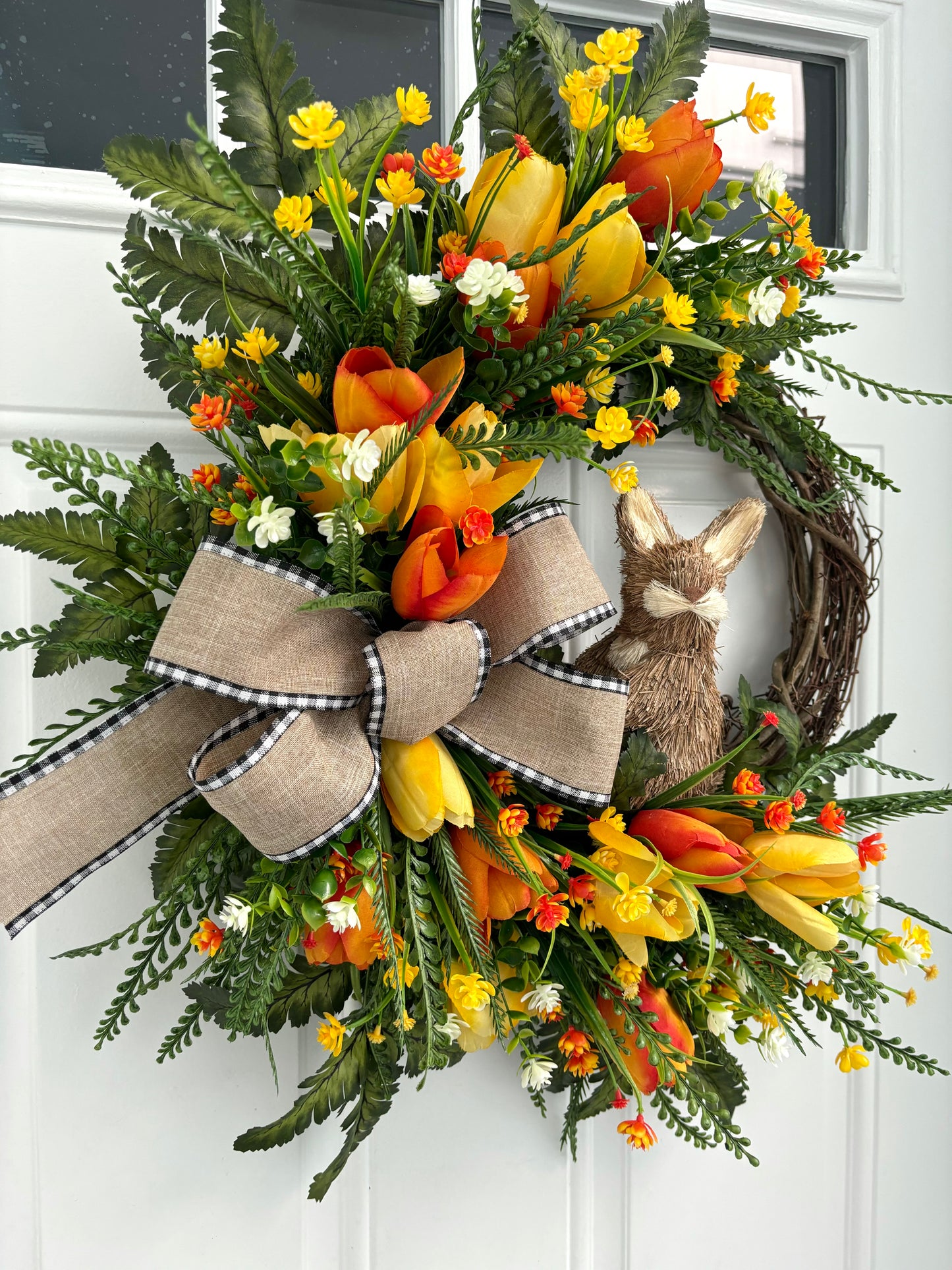 Easter Bunny Orange Tulip Wreath