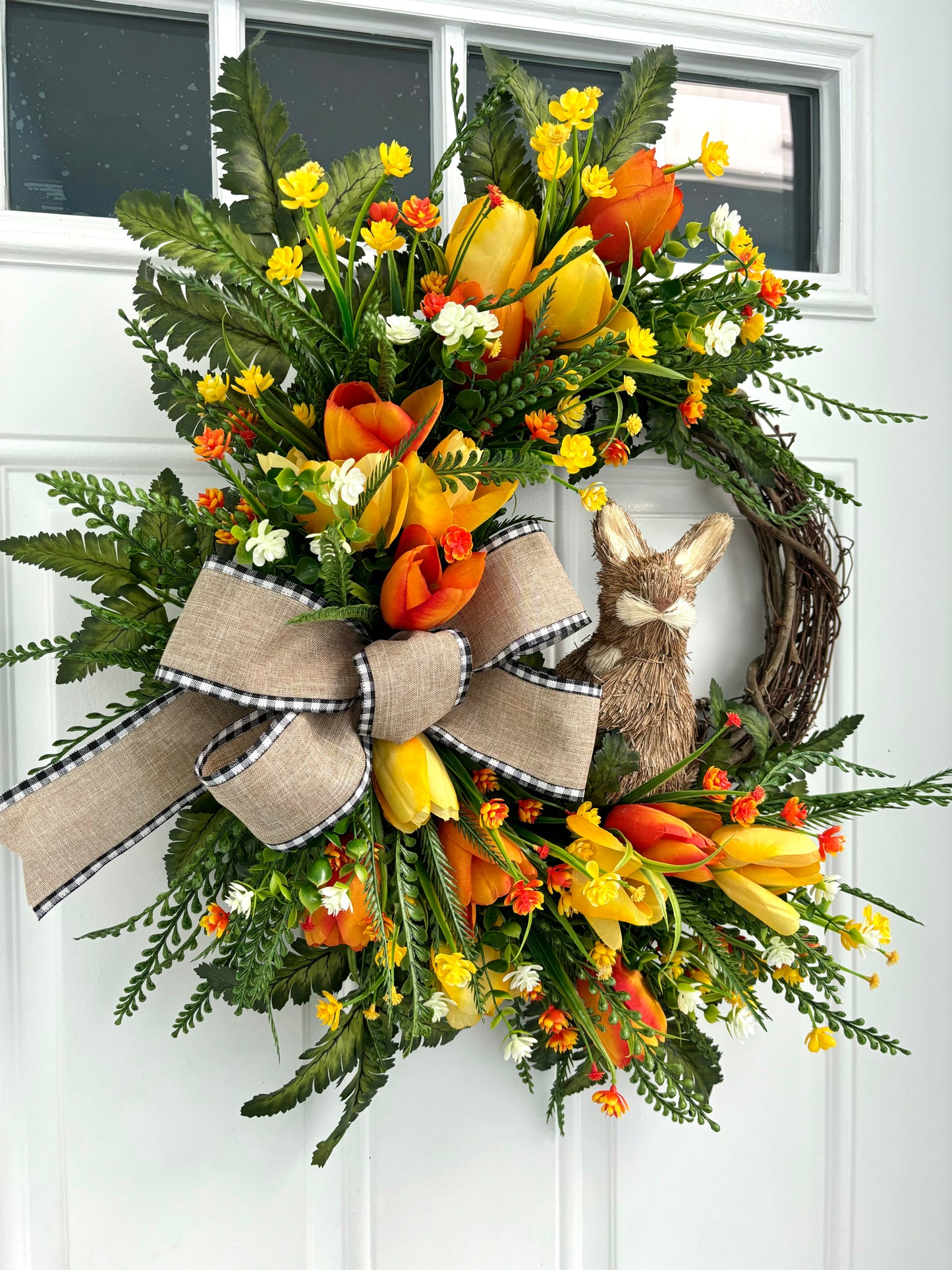 Easter Bunny Orange Tulip Wreath