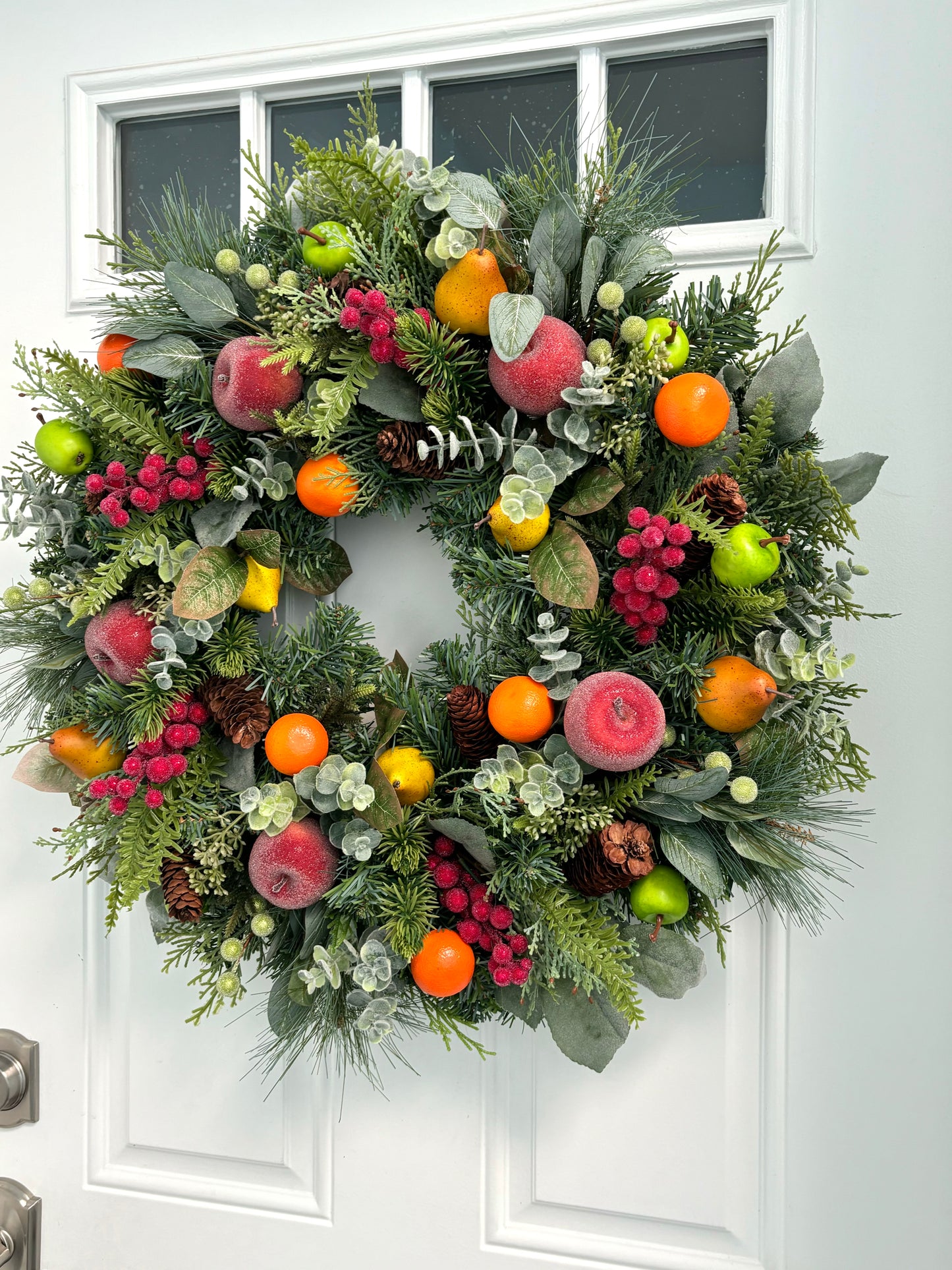 Williamsburg Style Wreath, Fruit Winter Wreath, Frosted Winter Wreath, Colonial Style Wreath, Pine Winter Wreath