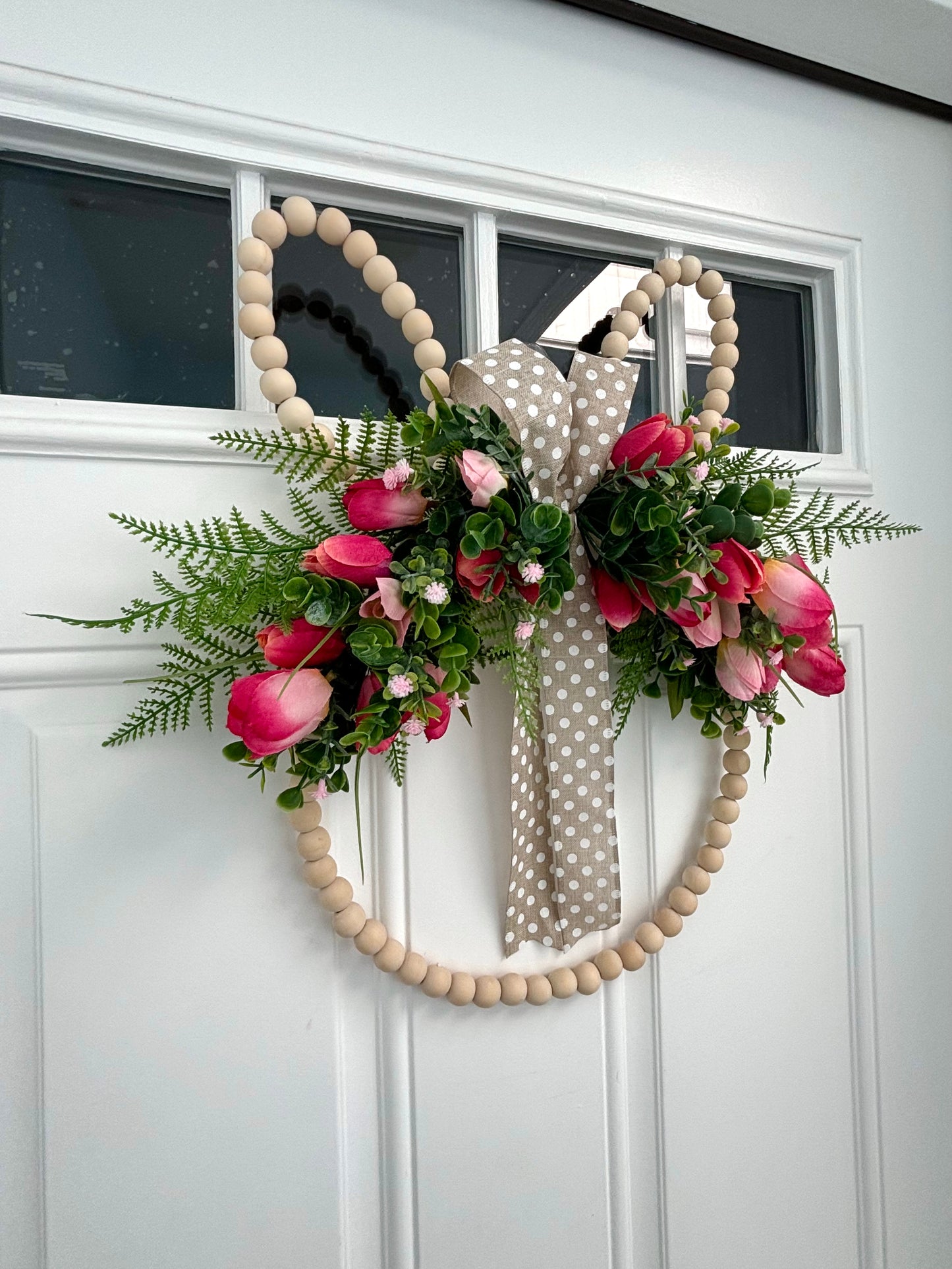 Easter Bunny Spring Pink Tulips Wood Wreath