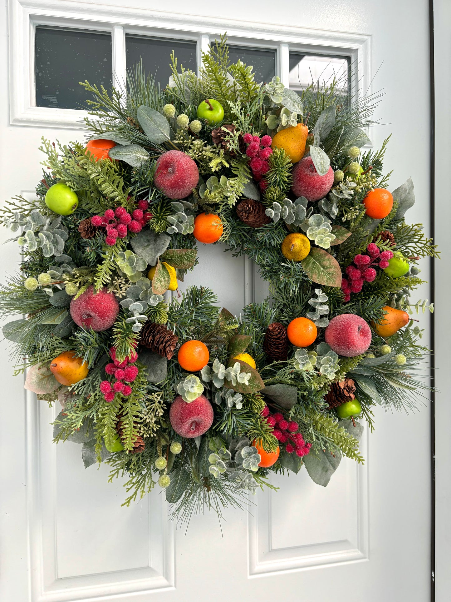 Williamsburg Style Wreath, Fruit Winter Wreath, Frosted Winter Wreath, Colonial Style Wreath, Pine Winter Wreath