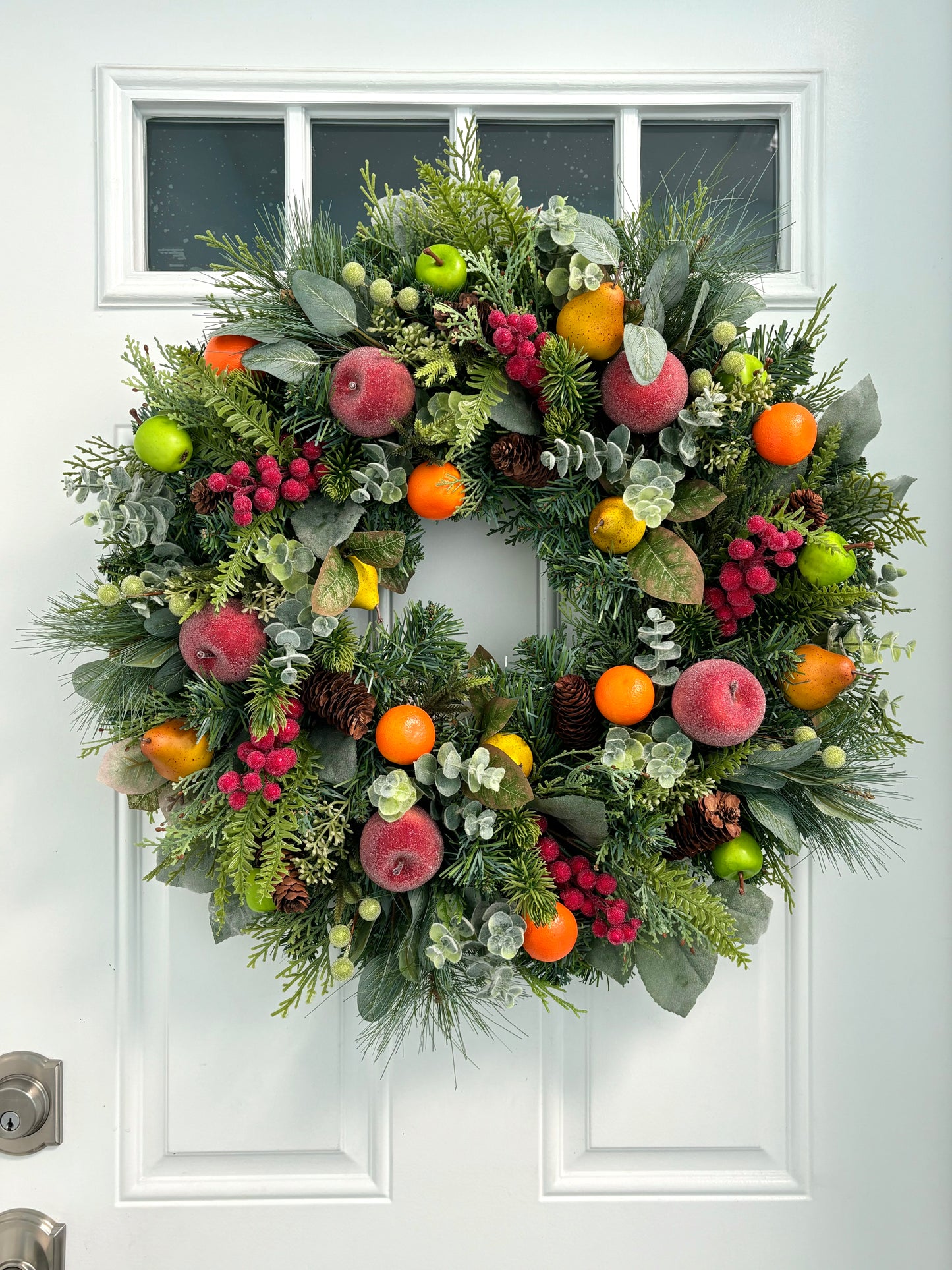 Williamsburg Style Wreath, Fruit Winter Wreath, Frosted Winter Wreath, Colonial Style Wreath, Pine Winter Wreath