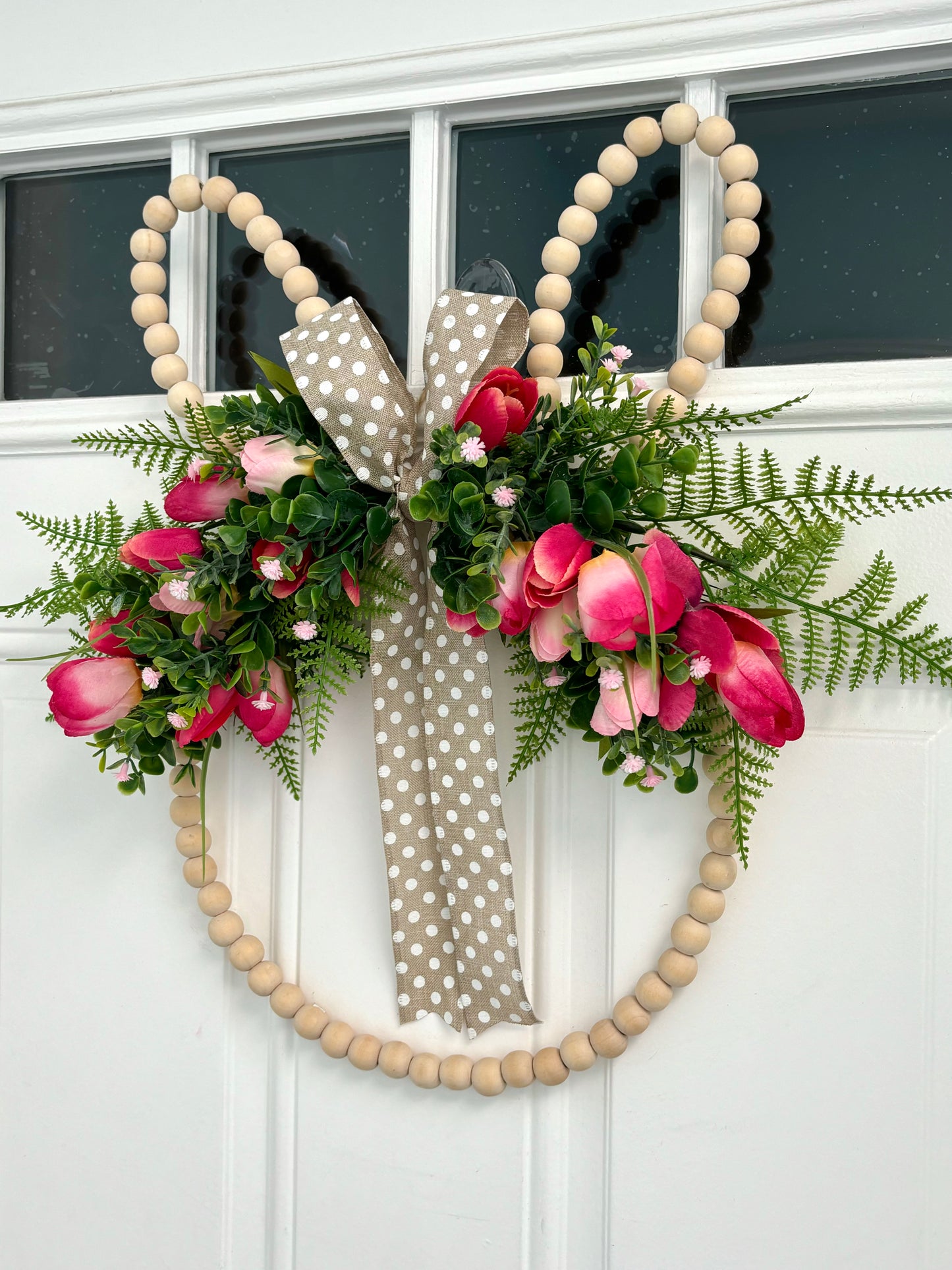 Easter Bunny Spring Pink Tulips Wood Wreath