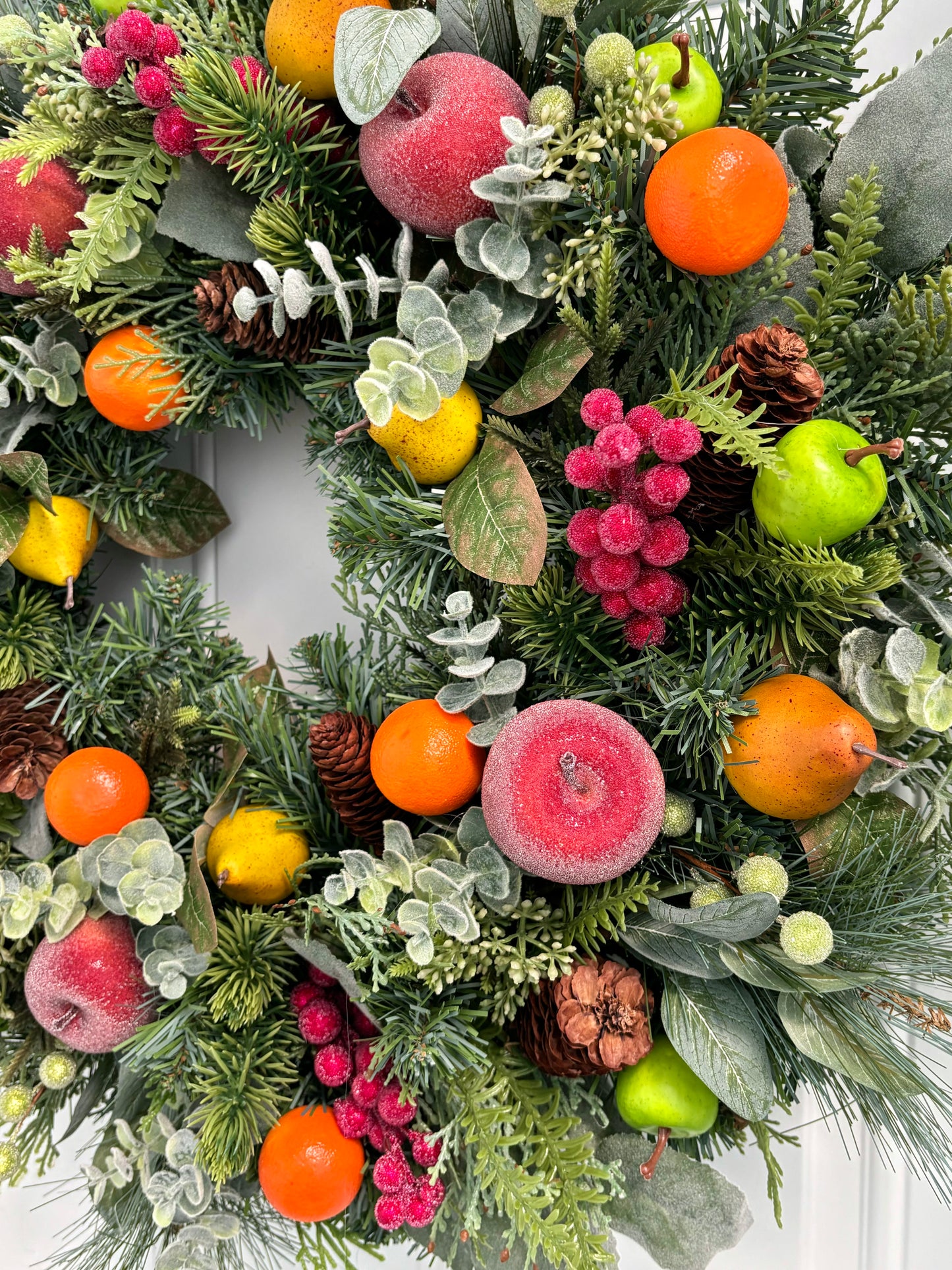 Williamsburg Style Wreath, Fruit Winter Wreath, Frosted Winter Wreath, Colonial Style Wreath, Pine Winter Wreath