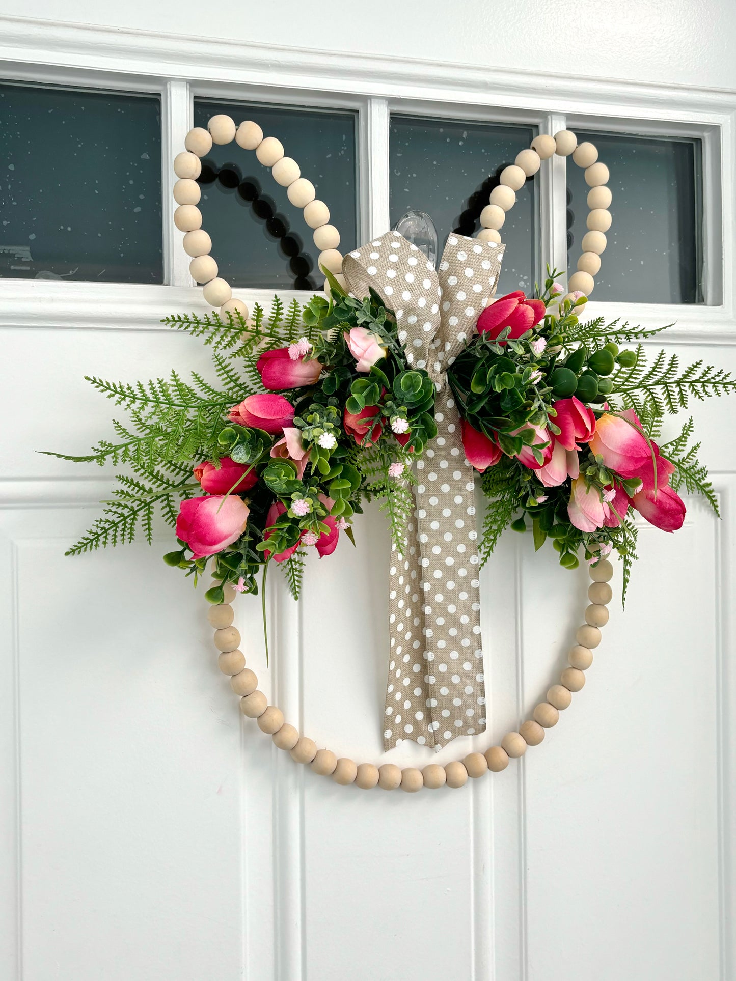 Easter Bunny Spring Pink Tulips Wood Wreath