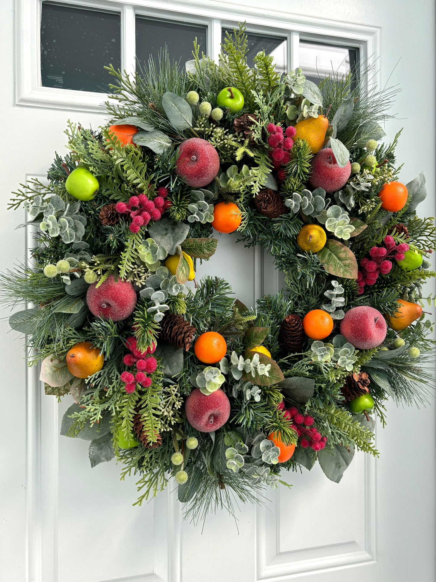 Williamsburg Style Wreath, Fruit Winter Wreath, Frosted Winter Wreath, Colonial Style Wreath, Pine Winter Wreath