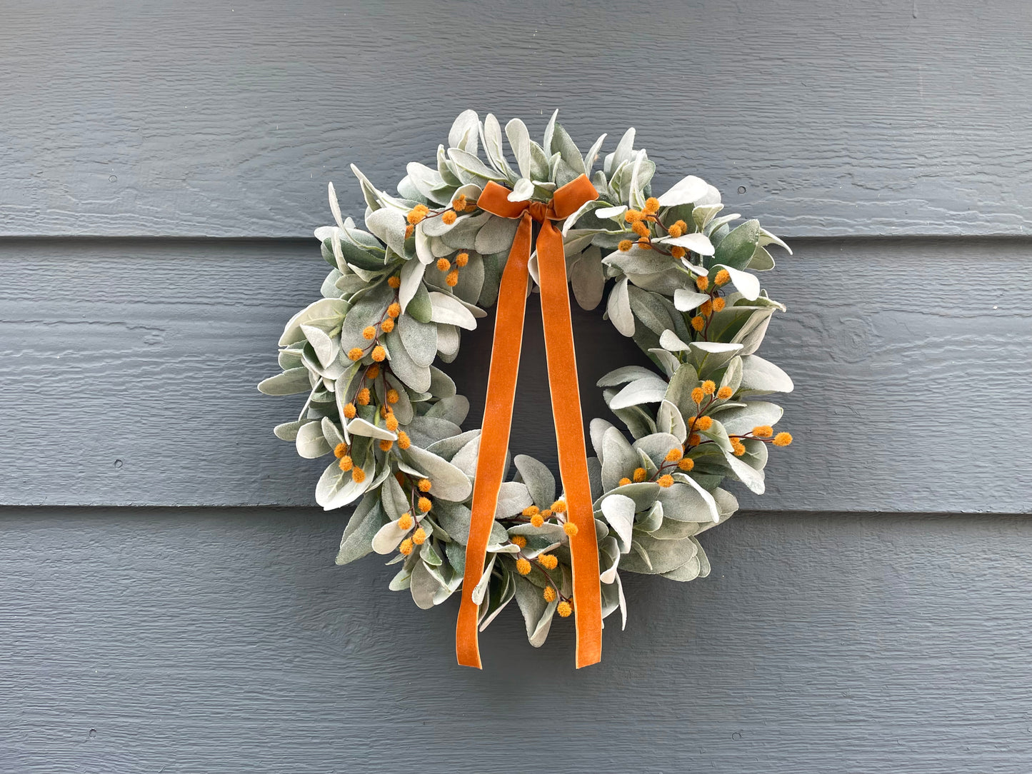 Fall Pumpkin Spice Lambs Ear Wreath