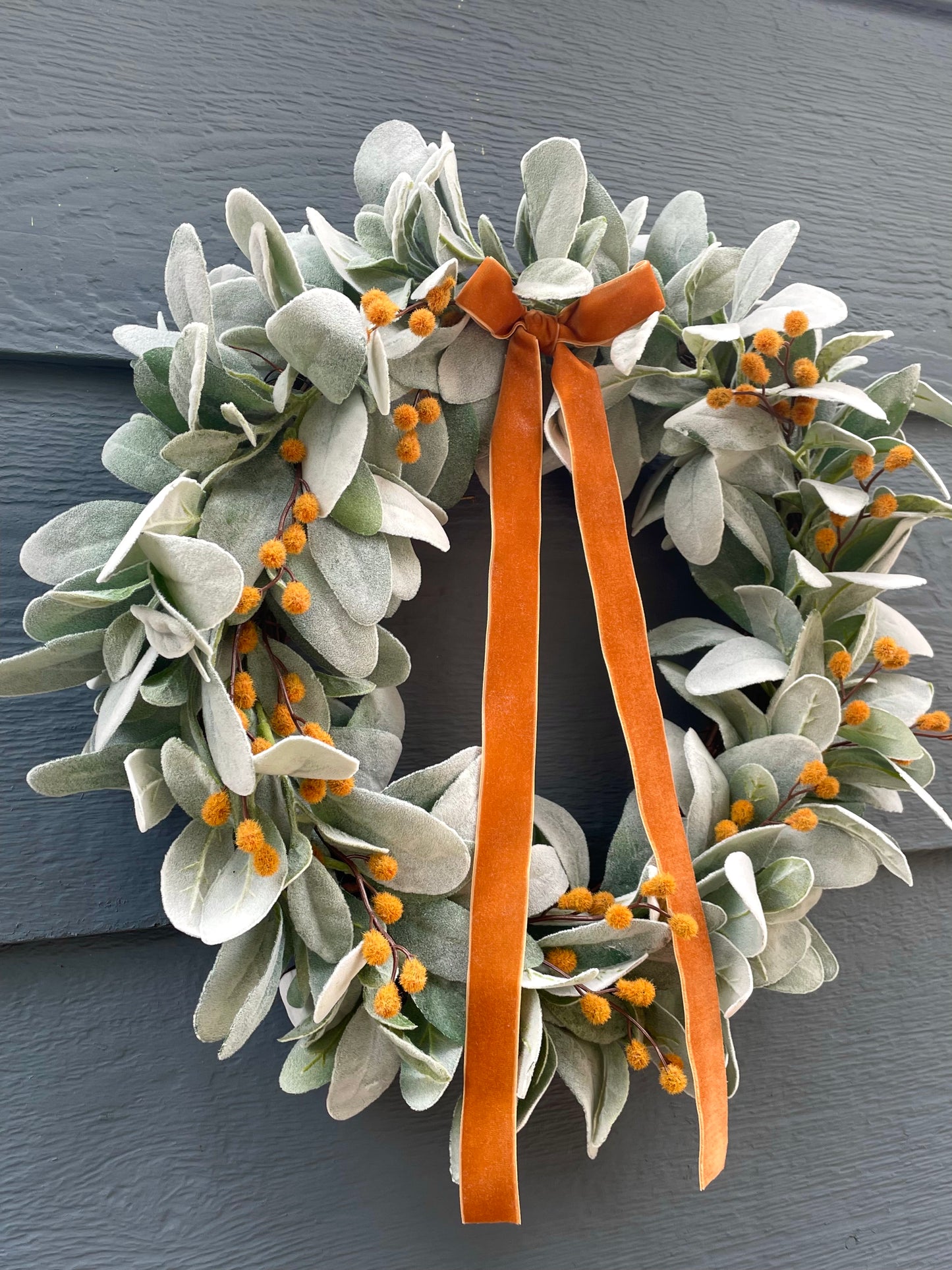 Fall Pumpkin Spice Lambs Ear Wreath