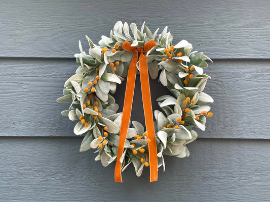 Fall Pumpkin Spice Lambs Ear Wreath