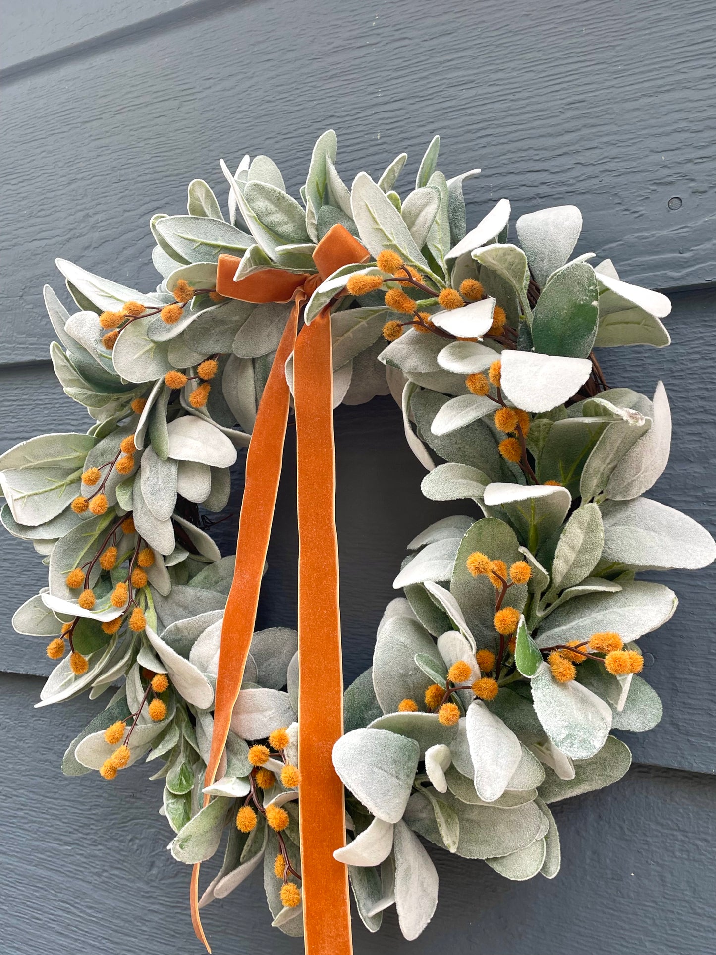 Fall Pumpkin Spice Lambs Ear Wreath