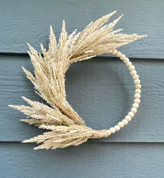 Wood Bead Pampas Grass Wreath