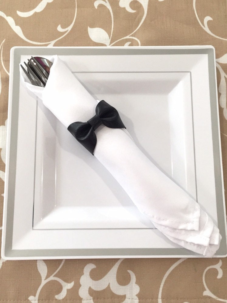 black napkin ring, bow napkin ring, faux leather napkin ring, black napkin holder, fall napkin ring, Christmas napkin ring