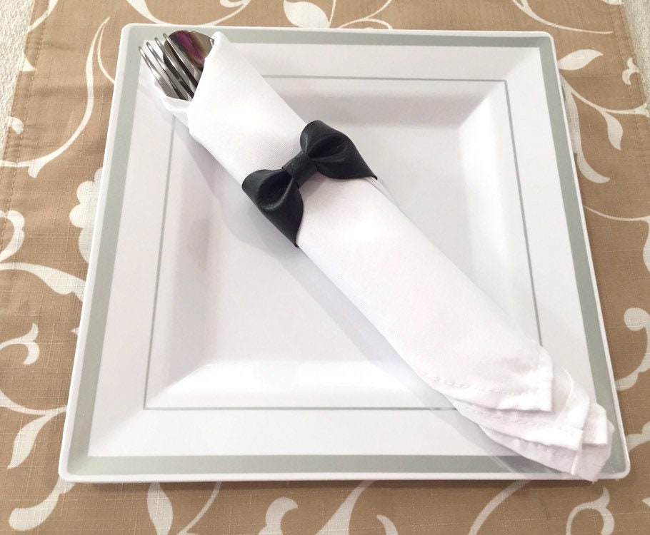 black napkin ring, bow napkin ring, faux leather napkin ring, black napkin holder, fall napkin ring, Christmas napkin ring