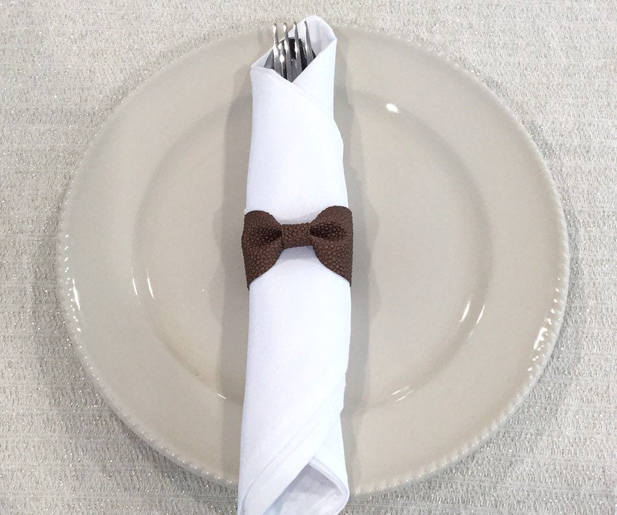 bow napkin ring, faux leather napkin ring, brown napkin ring, fall napkin ring