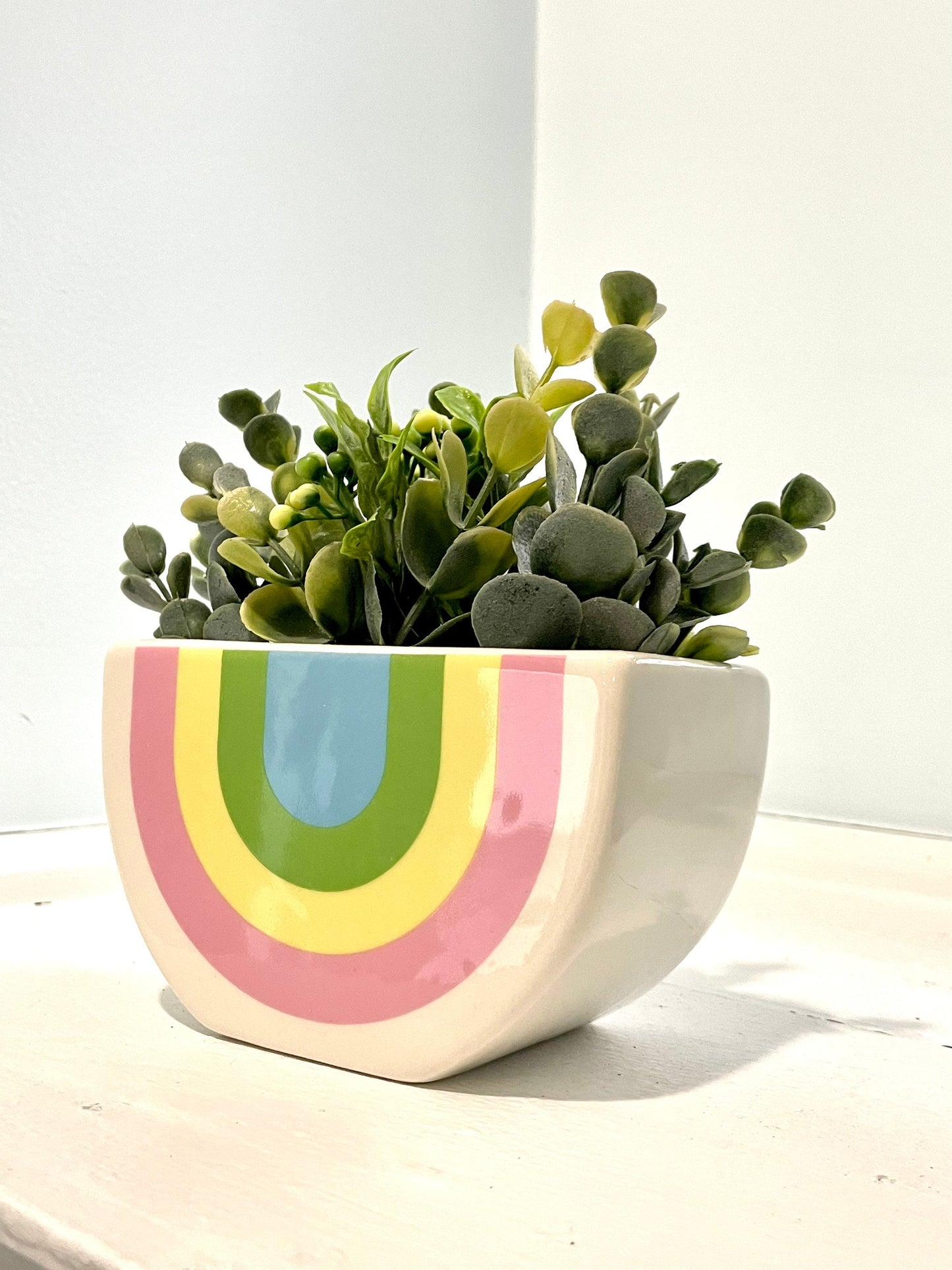 rainbow ceramic planter, rainbow ceramic caddie, rainbow pencil holder, rainbow desk caddie, rainbow succulent planter, ceramic planter