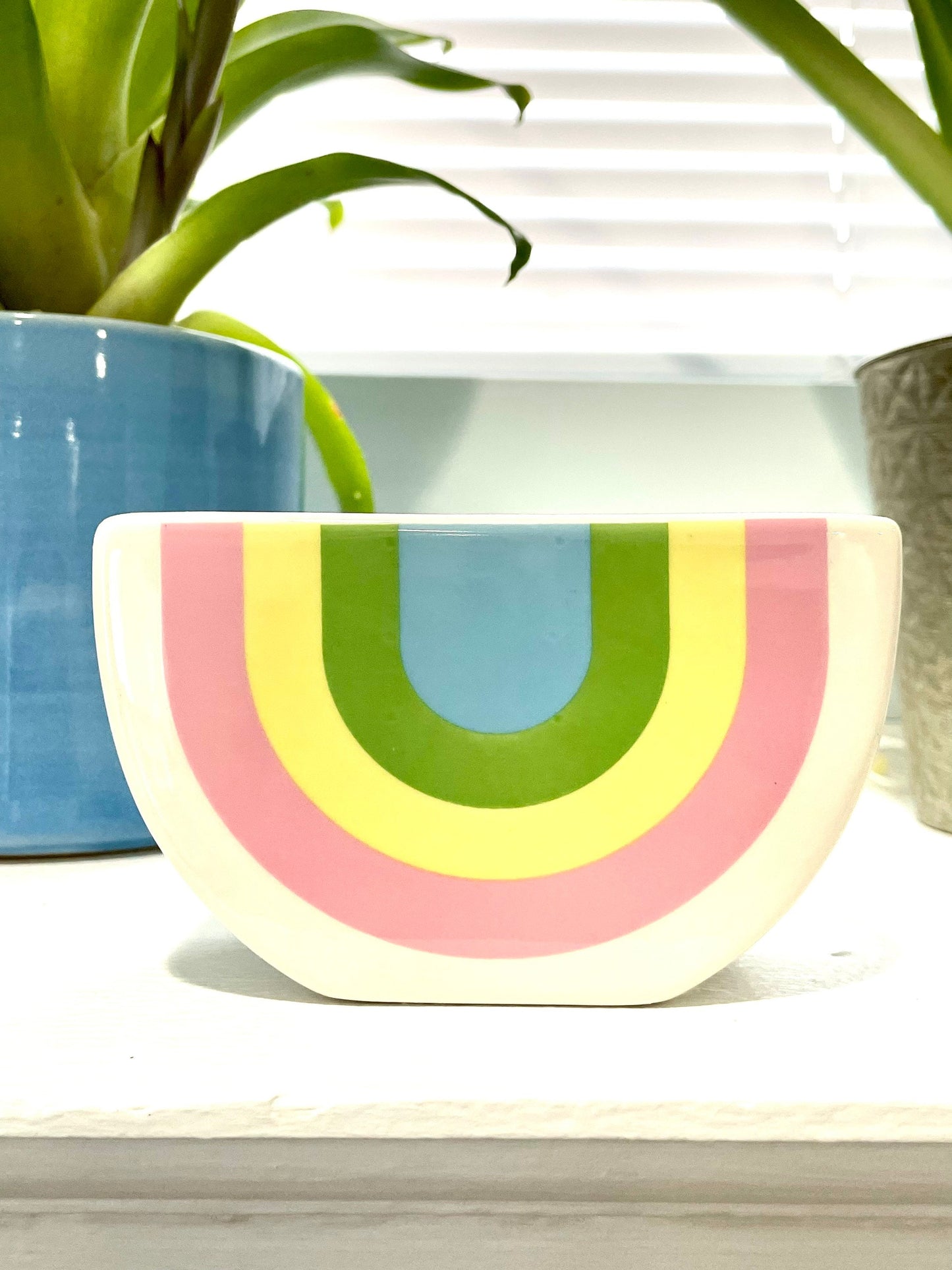 rainbow ceramic planter, rainbow ceramic caddie, rainbow pencil holder, rainbow desk caddie, rainbow succulent planter, ceramic planter