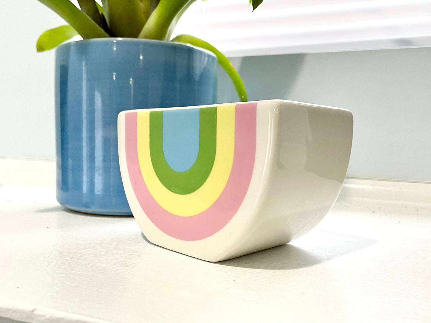 rainbow ceramic planter, rainbow ceramic caddie, rainbow pencil holder, rainbow desk caddie, rainbow succulent planter, ceramic planter