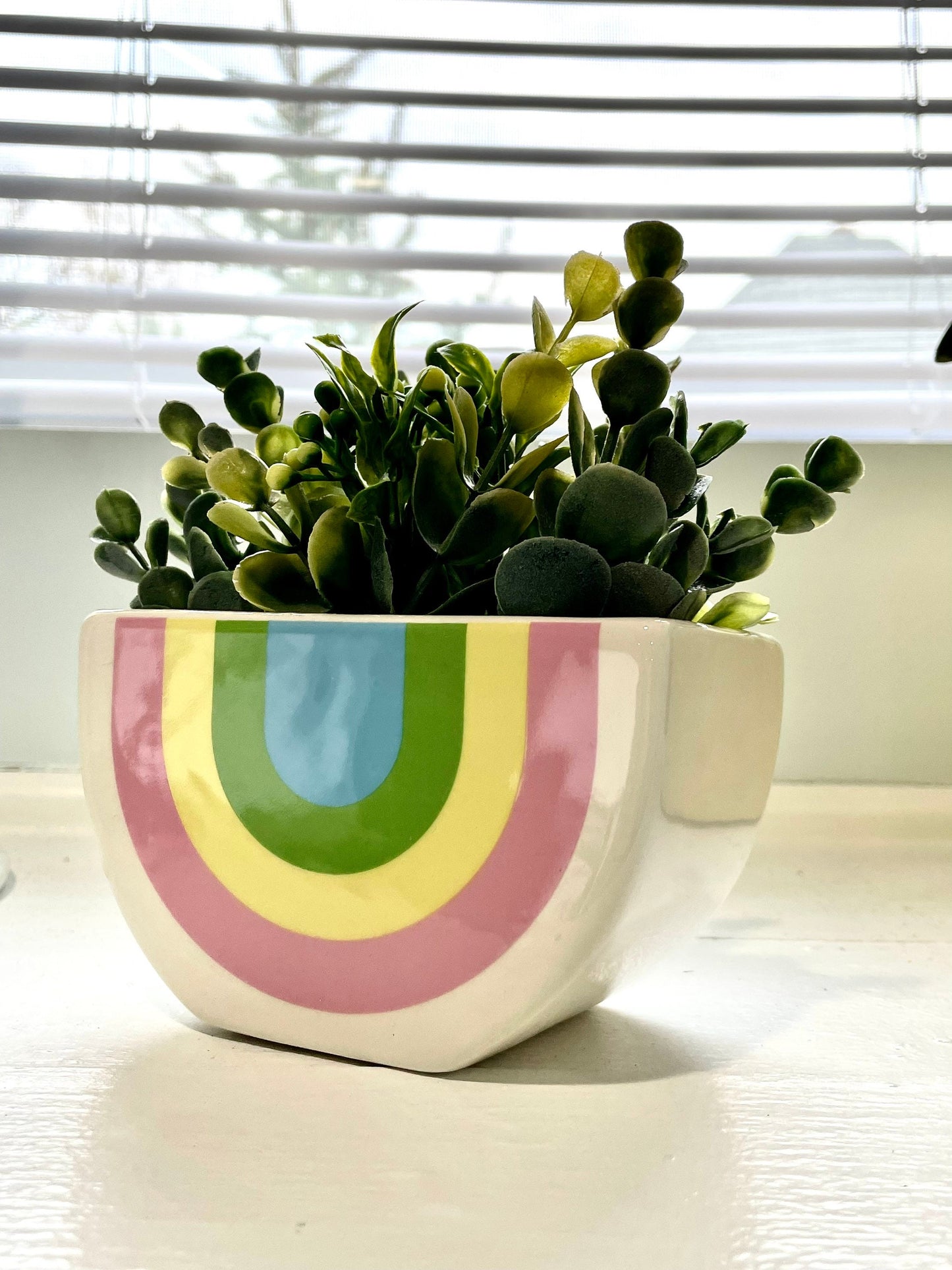 rainbow ceramic planter, rainbow ceramic caddie, rainbow pencil holder, rainbow desk caddie, rainbow succulent planter, ceramic planter