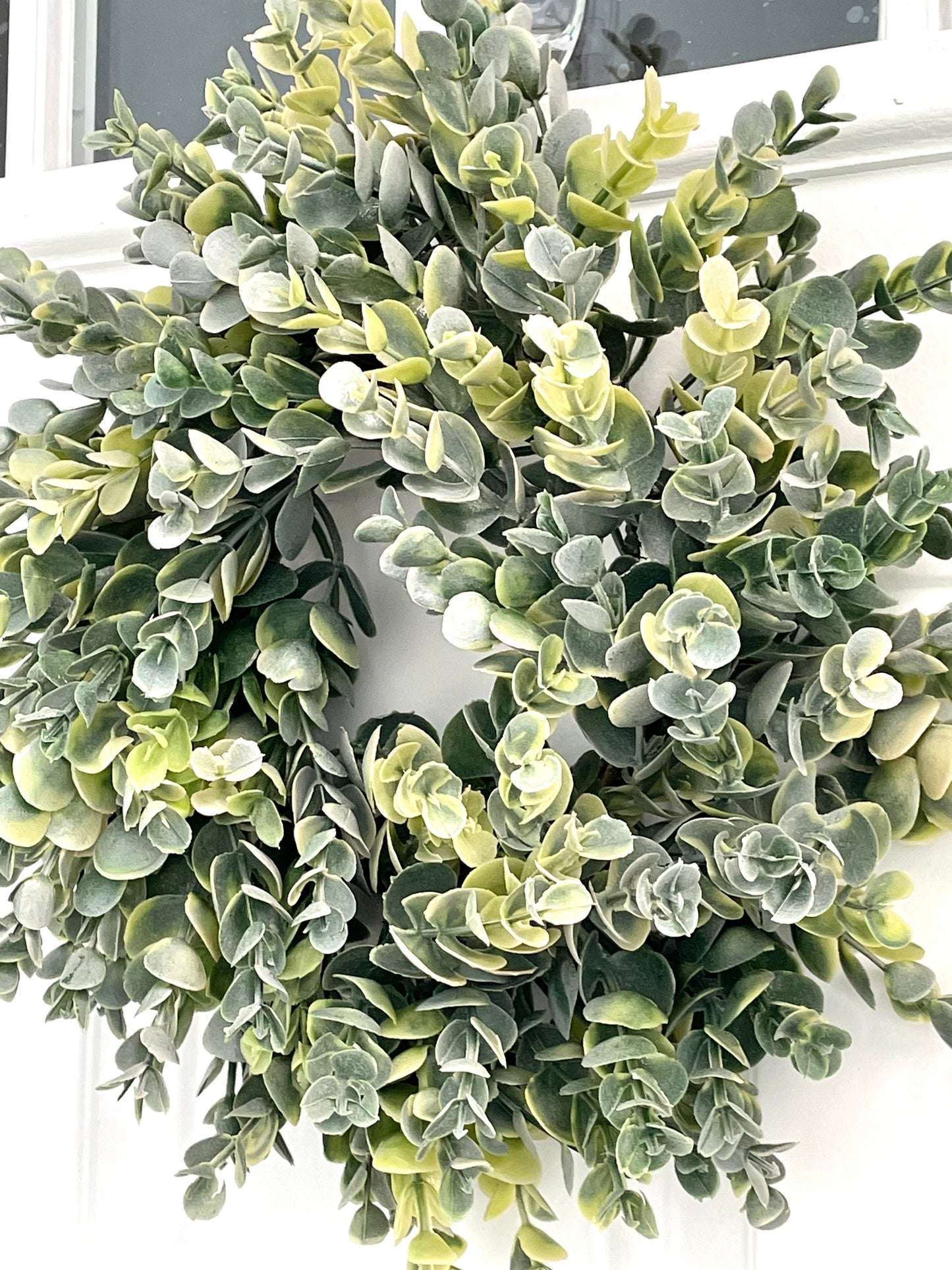 mini frosted eucalyptus wreath, frosted eucalyptus candle ring, greenery wreath, frosted eucalyptus year round wreath, eucalyptus wall decor