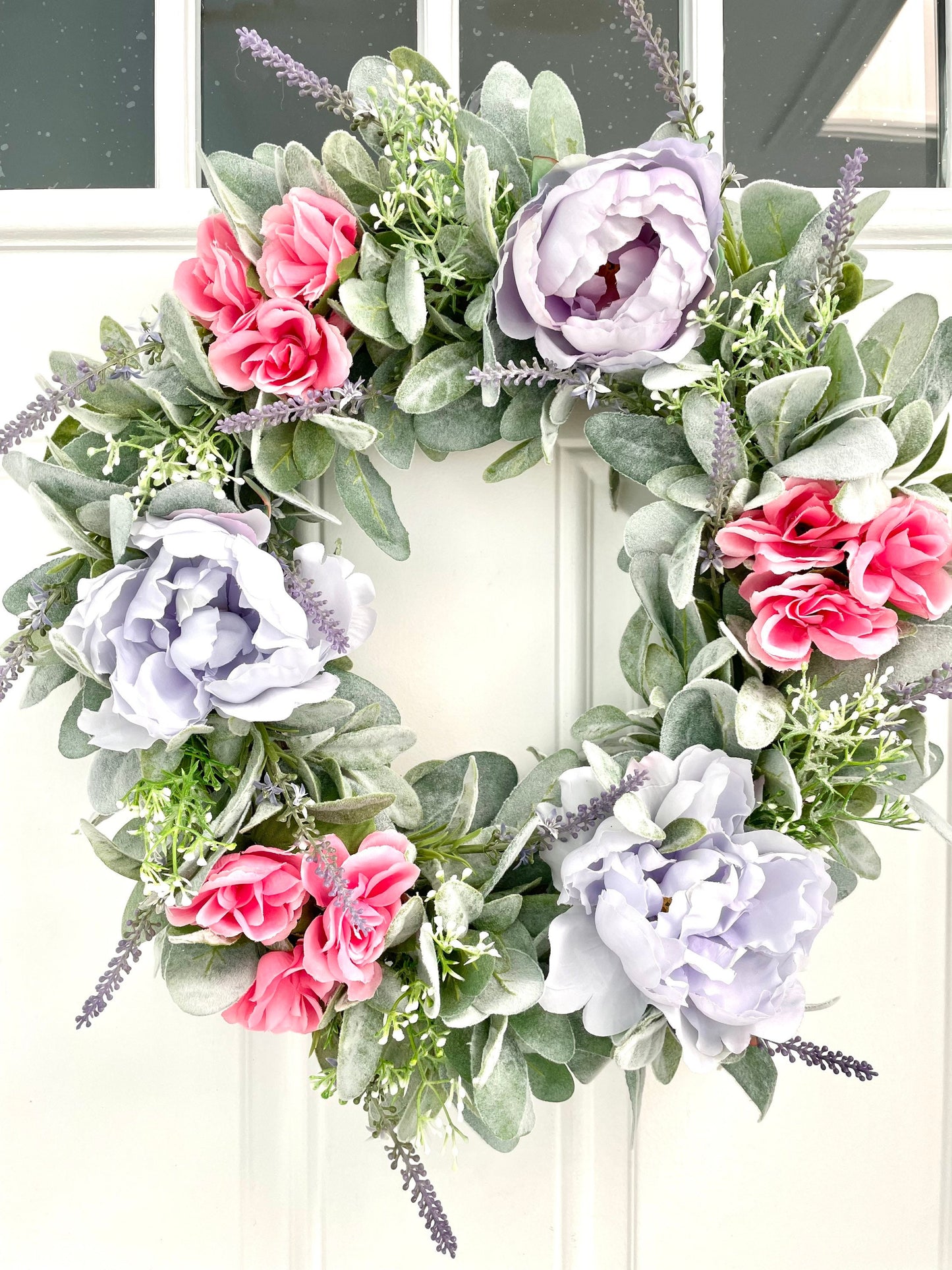 lavender and peony spring summer wreath, lambs ear summer wreath, modern farmhouse wreath, cottage style summer wreath