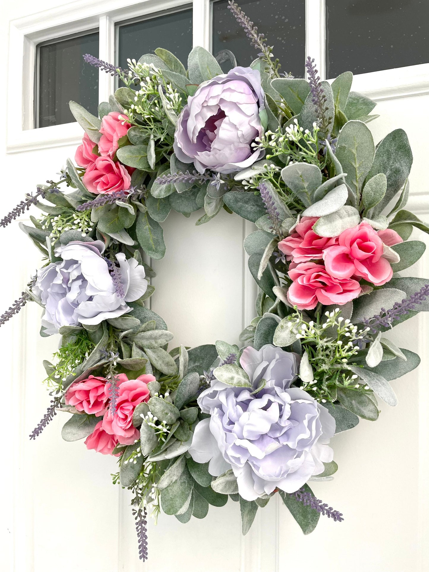 lavender and peony spring summer wreath, lambs ear summer wreath, modern farmhouse wreath, cottage style summer wreath