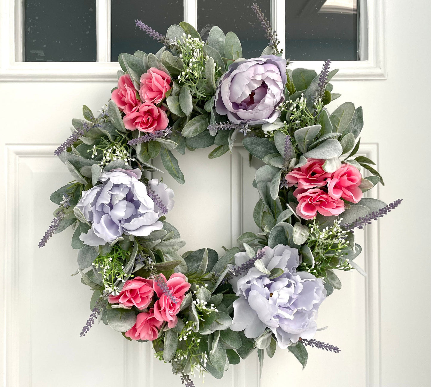 lavender and peony spring summer wreath, lambs ear summer wreath, modern farmhouse wreath, cottage style summer wreath