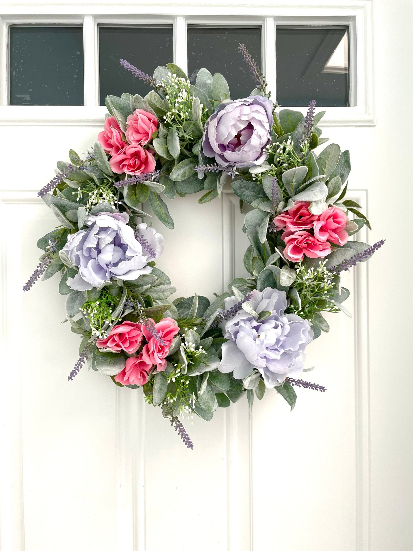 lavender and peony spring summer wreath, lambs ear summer wreath, modern farmhouse wreath, cottage style summer wreath