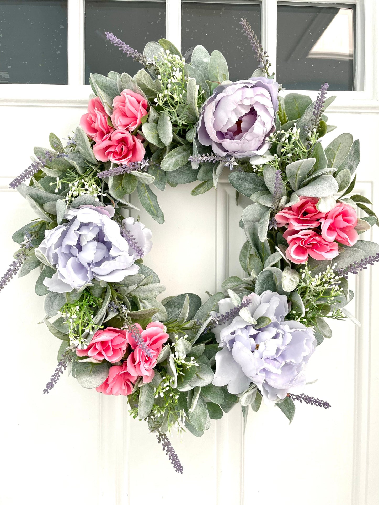 lavender and peony spring summer wreath, lambs ear summer wreath, modern farmhouse wreath, cottage style summer wreath