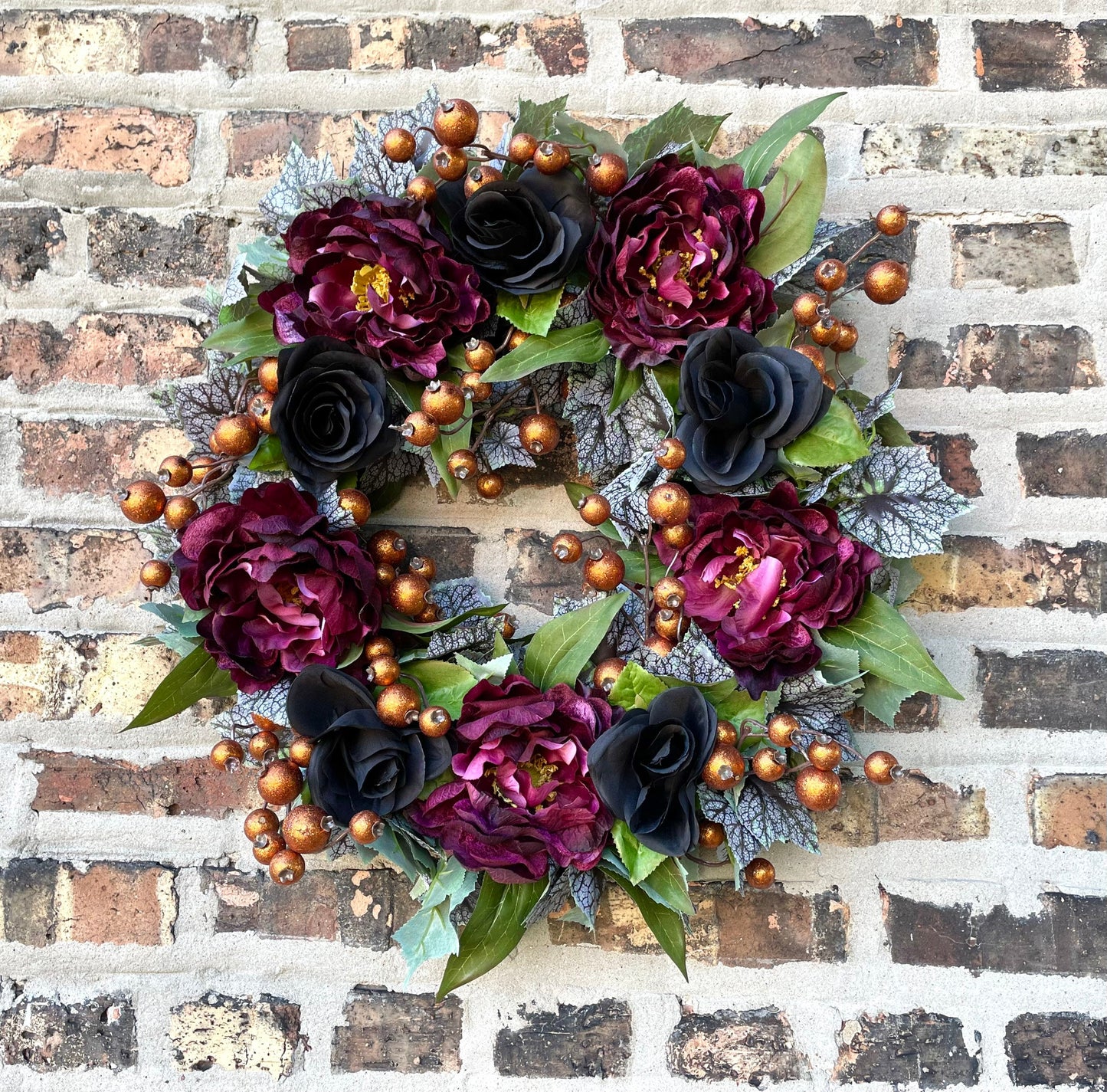 Glam Halloween fall wreath for front door, gothic Halloween wreath, maple fall wreath, black floral wreath, day of the dead wreath