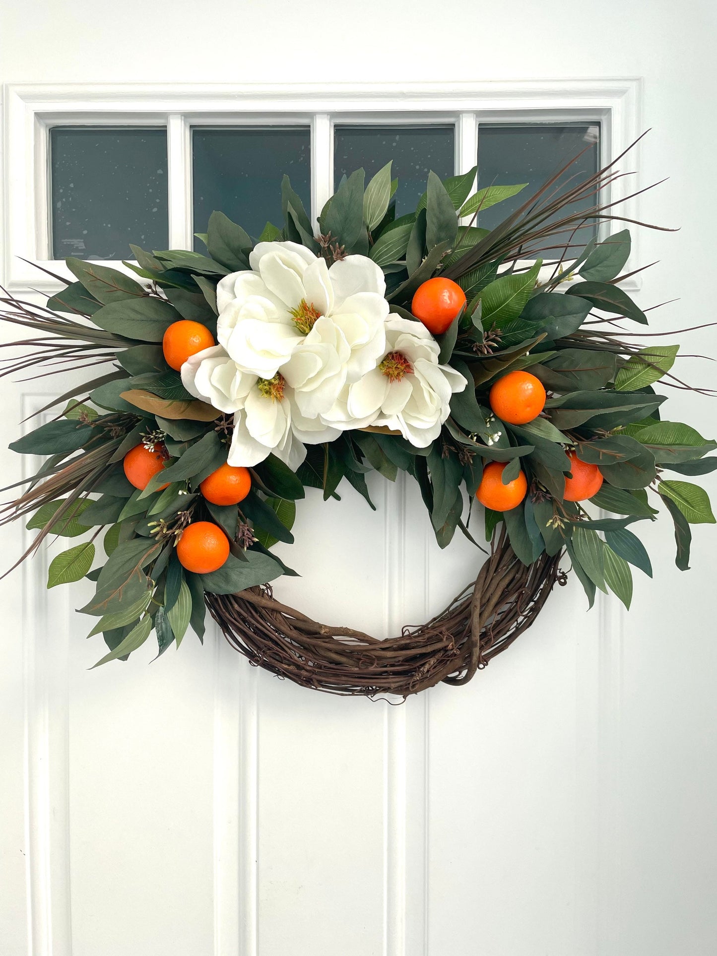 Magnolia orange spring summer wreath, magnolia eucalyptus wreath, magnolia fall wreath, farmhouse wreath, magnolia wreath, fruit wreath