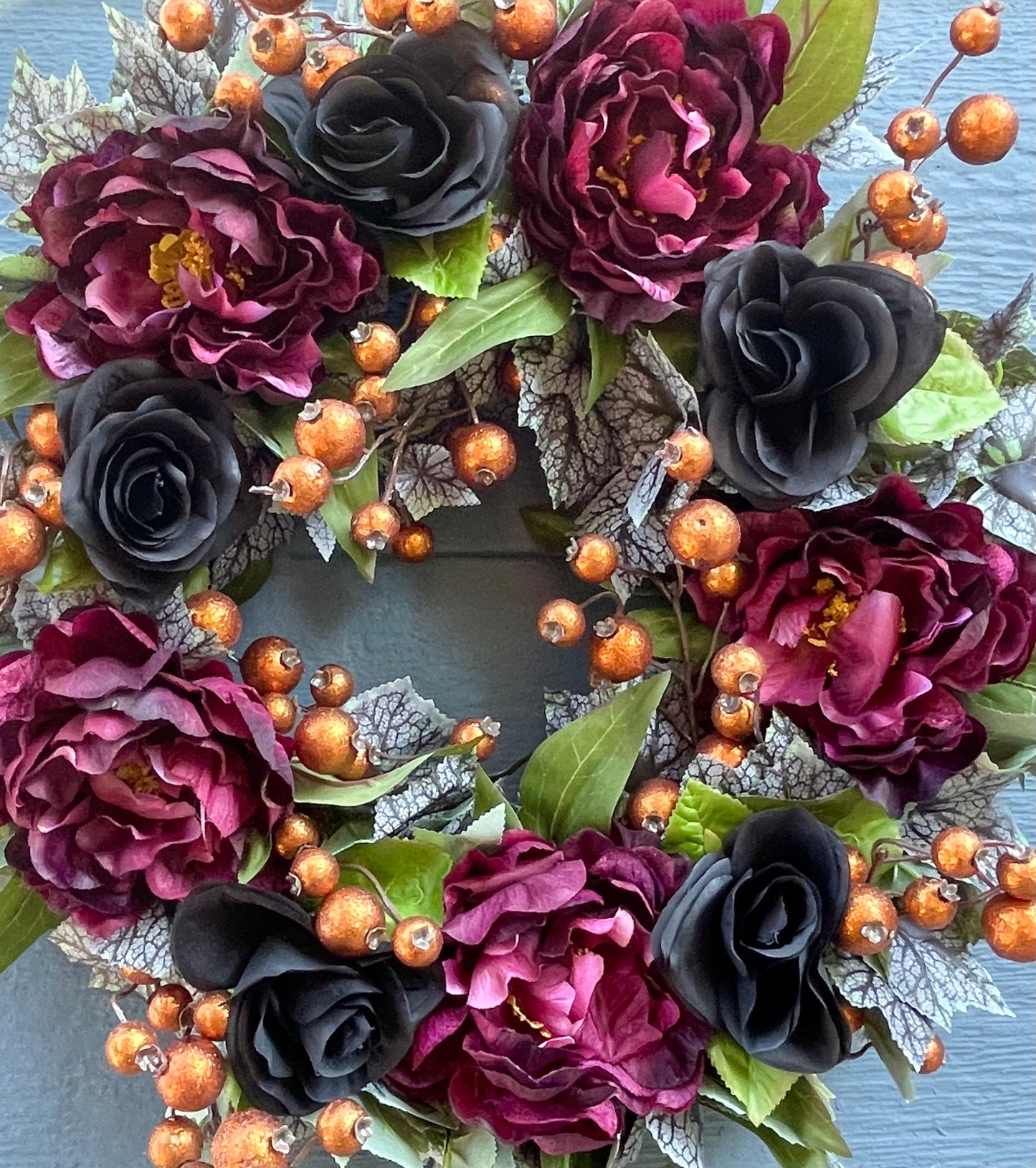 Glam Halloween fall wreath for front door, gothic Halloween wreath, maple fall wreath, black floral wreath, day of the dead wreath