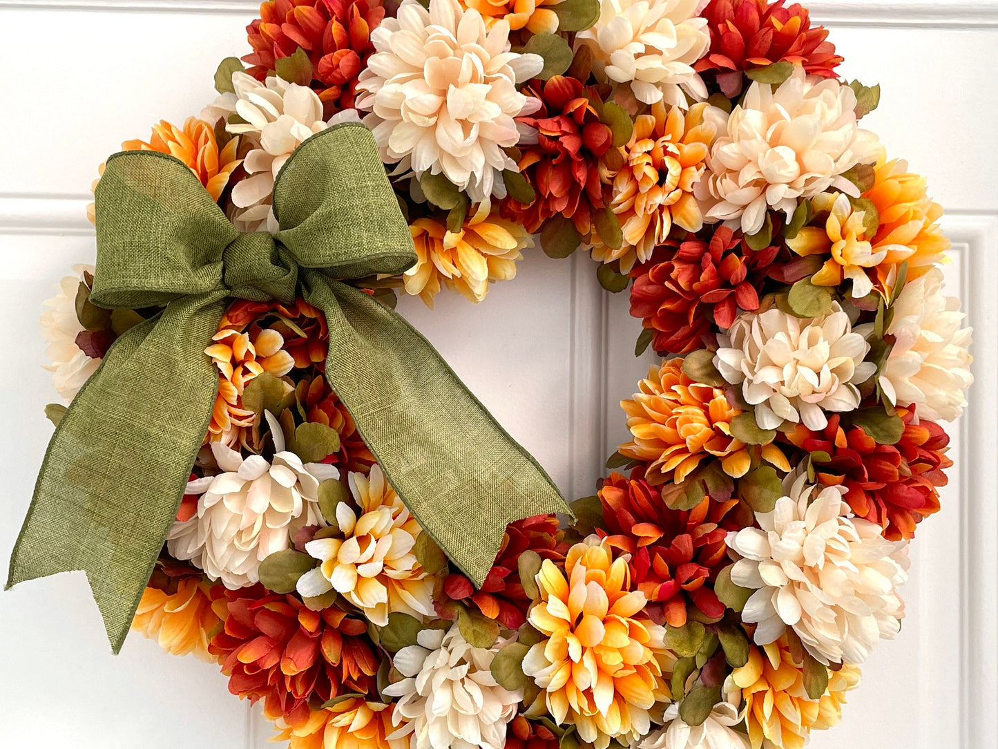 fall Pompom mum wreath for front door, Thanksgiving floral wreath, Autumn floral wreath, traditional fall mum wreath, farmhouse fall wreath