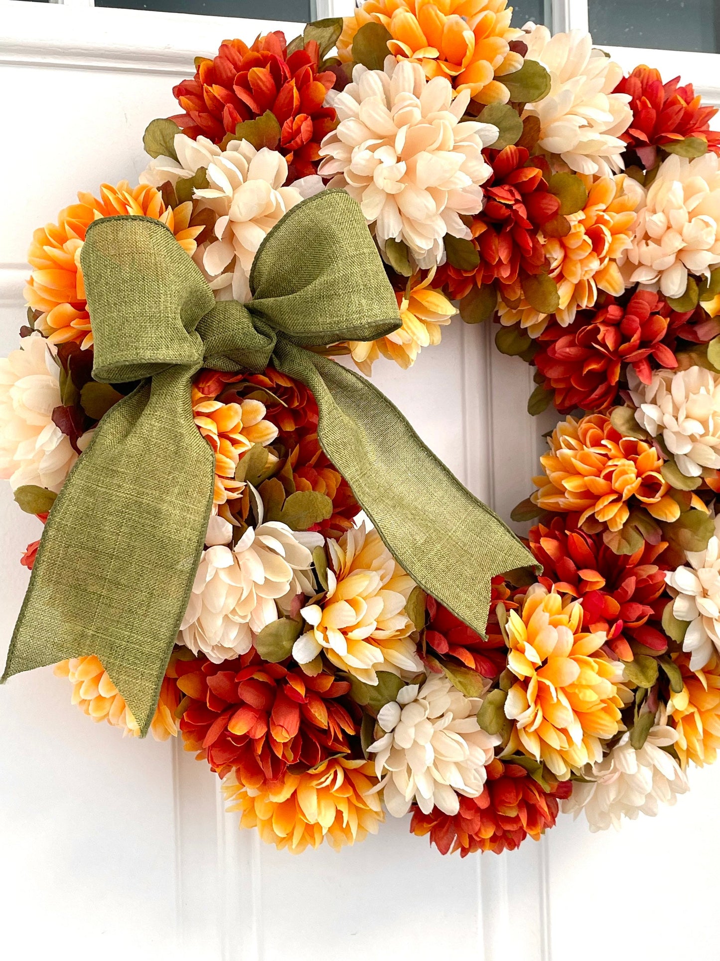 fall Pompom mum wreath for front door, Thanksgiving floral wreath, Autumn floral wreath, traditional fall mum wreath, farmhouse fall wreath