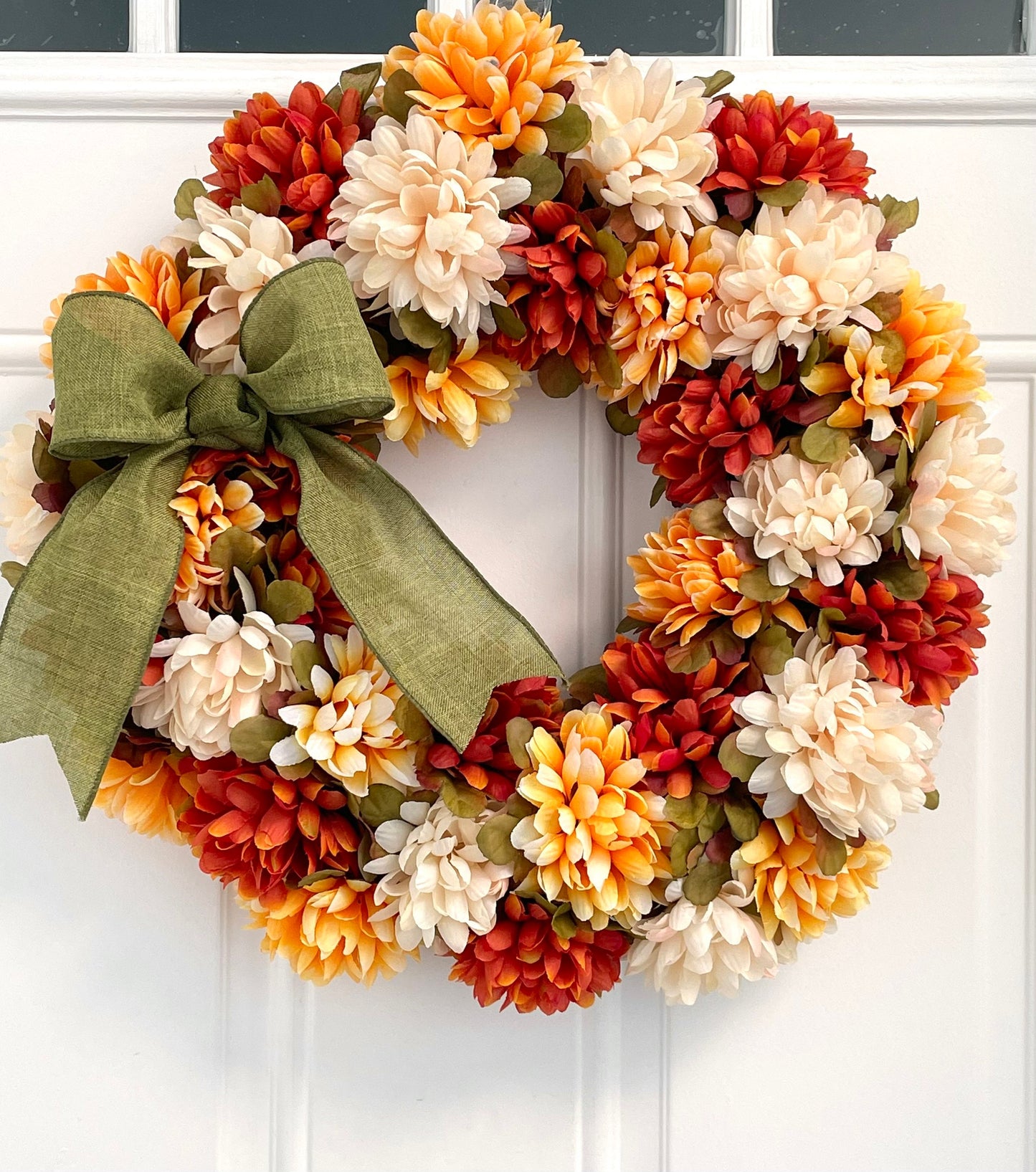 fall Pompom mum wreath for front door, Thanksgiving floral wreath, Autumn floral wreath, traditional fall mum wreath, farmhouse fall wreath