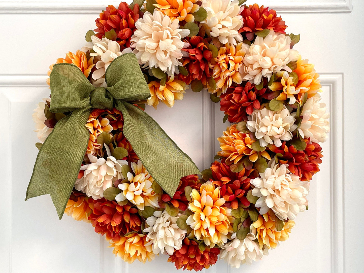 fall Pompom mum wreath for front door, Thanksgiving floral wreath, Autumn floral wreath, traditional fall mum wreath, farmhouse fall wreath