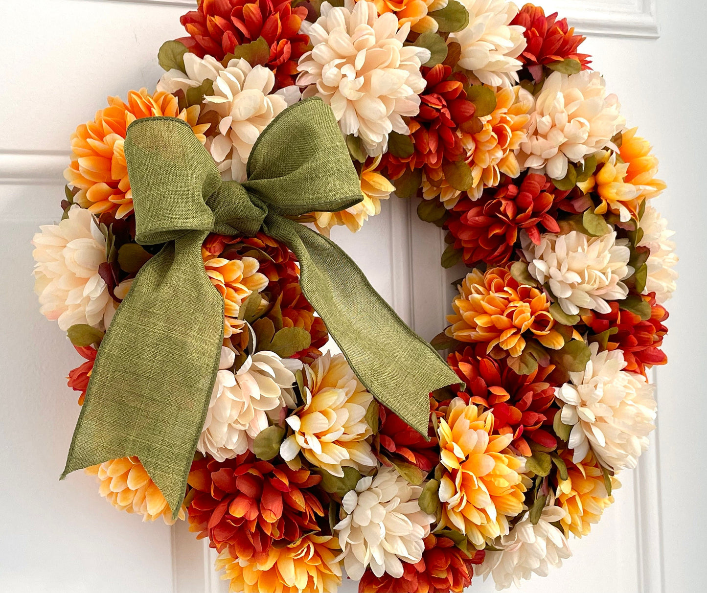 fall Pompom mum wreath for front door, Thanksgiving floral wreath, Autumn floral wreath, traditional fall mum wreath, farmhouse fall wreath